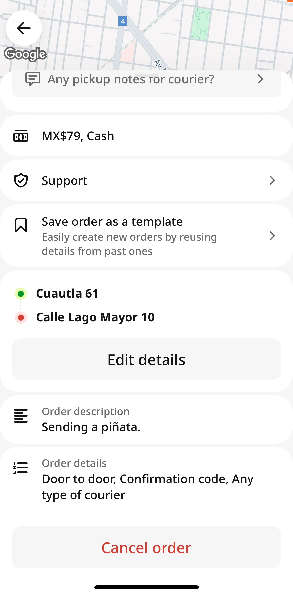 inDrive Screen screen in the Message to support flow