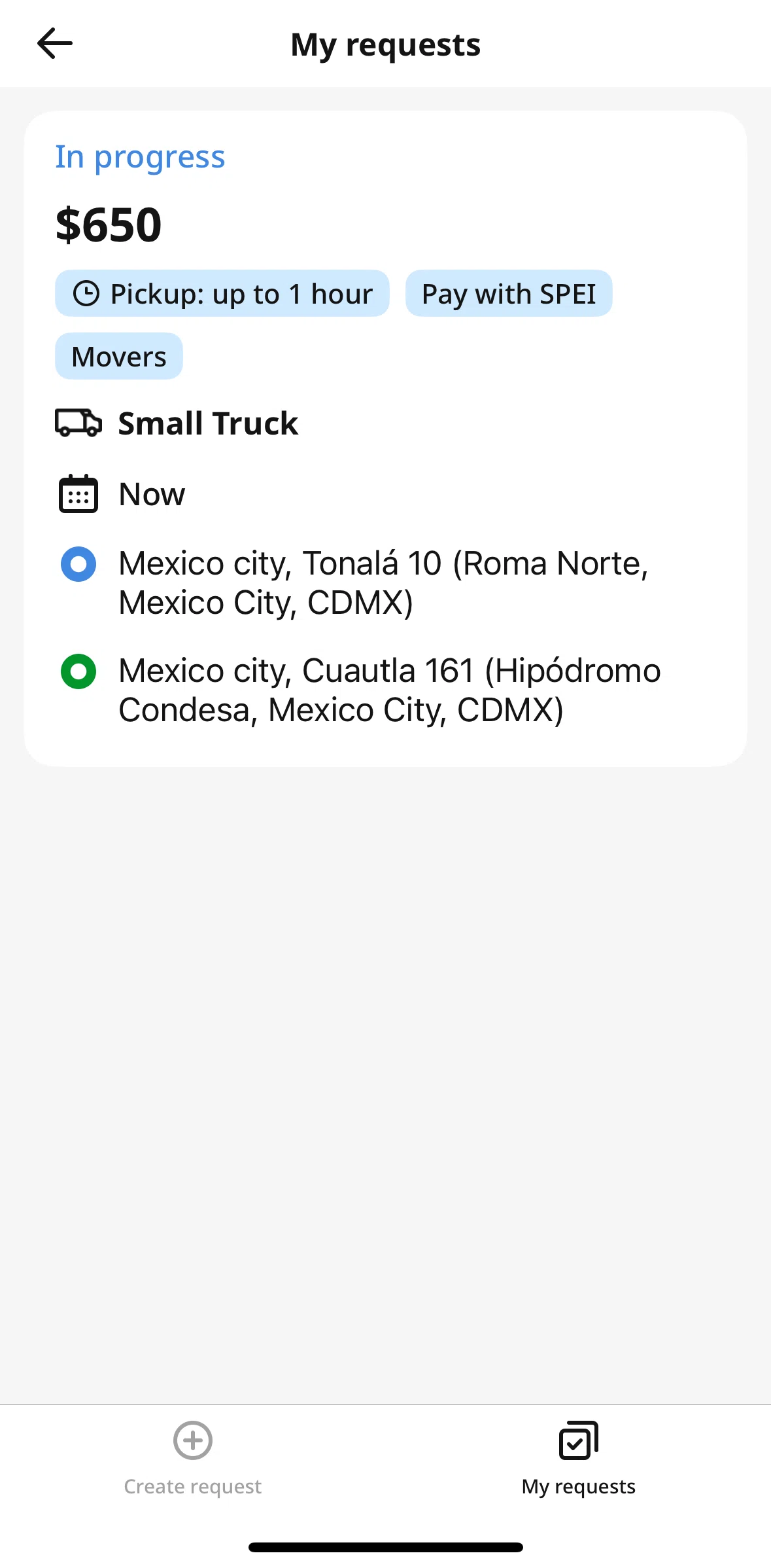 inDrive Screen screen in the My requests flow