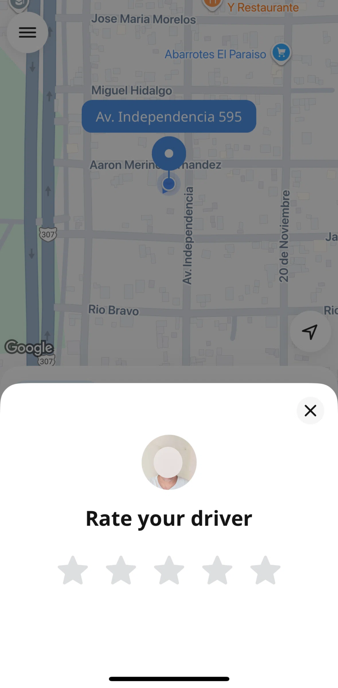 inDrive Screen screen in the Rate a driver flow