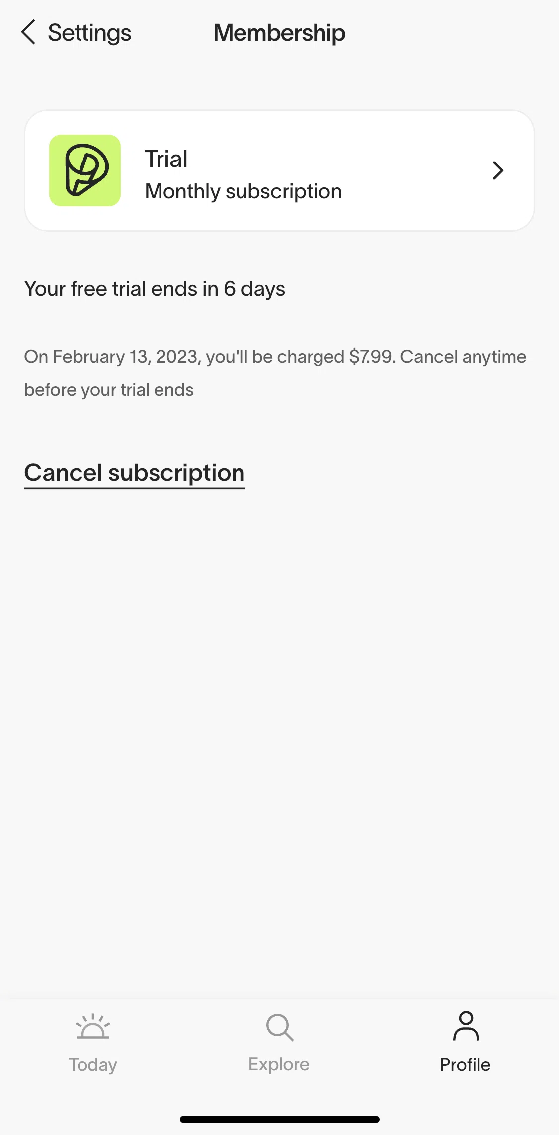 informed News Screen screen in the Cancelling subscription plan flow