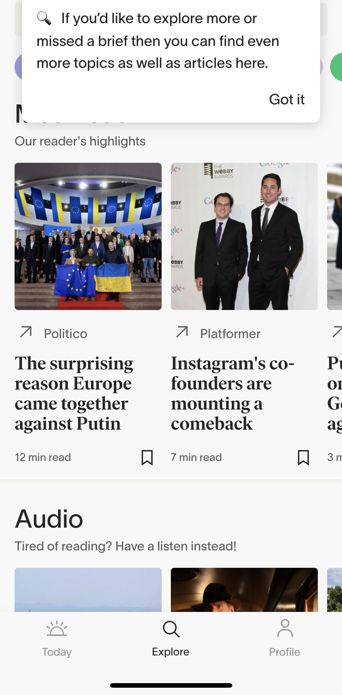 informed News Screen screen in the Explore flow