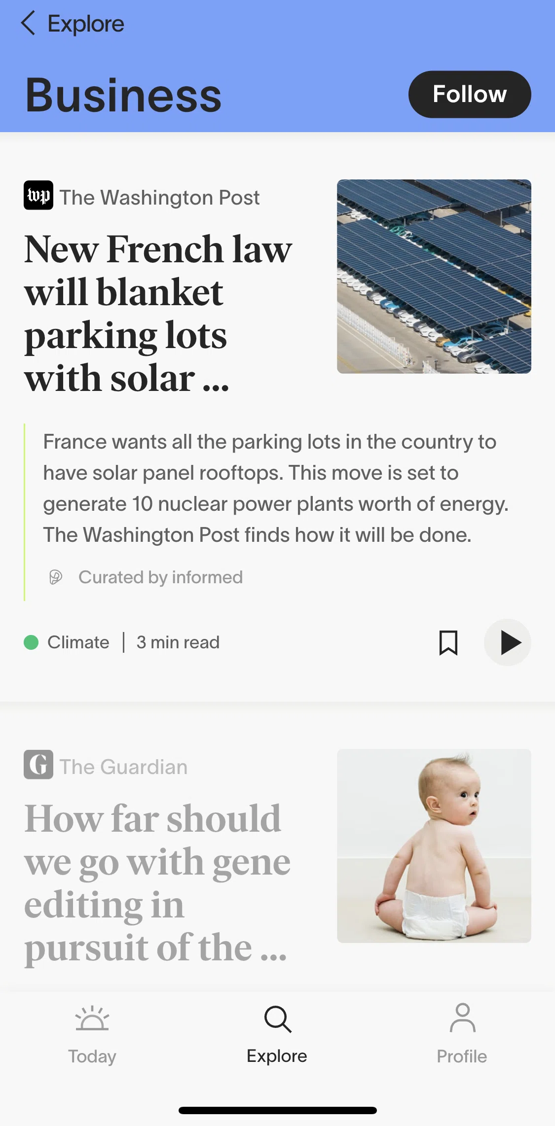 informed News Screen screen in the Following a topic flow
