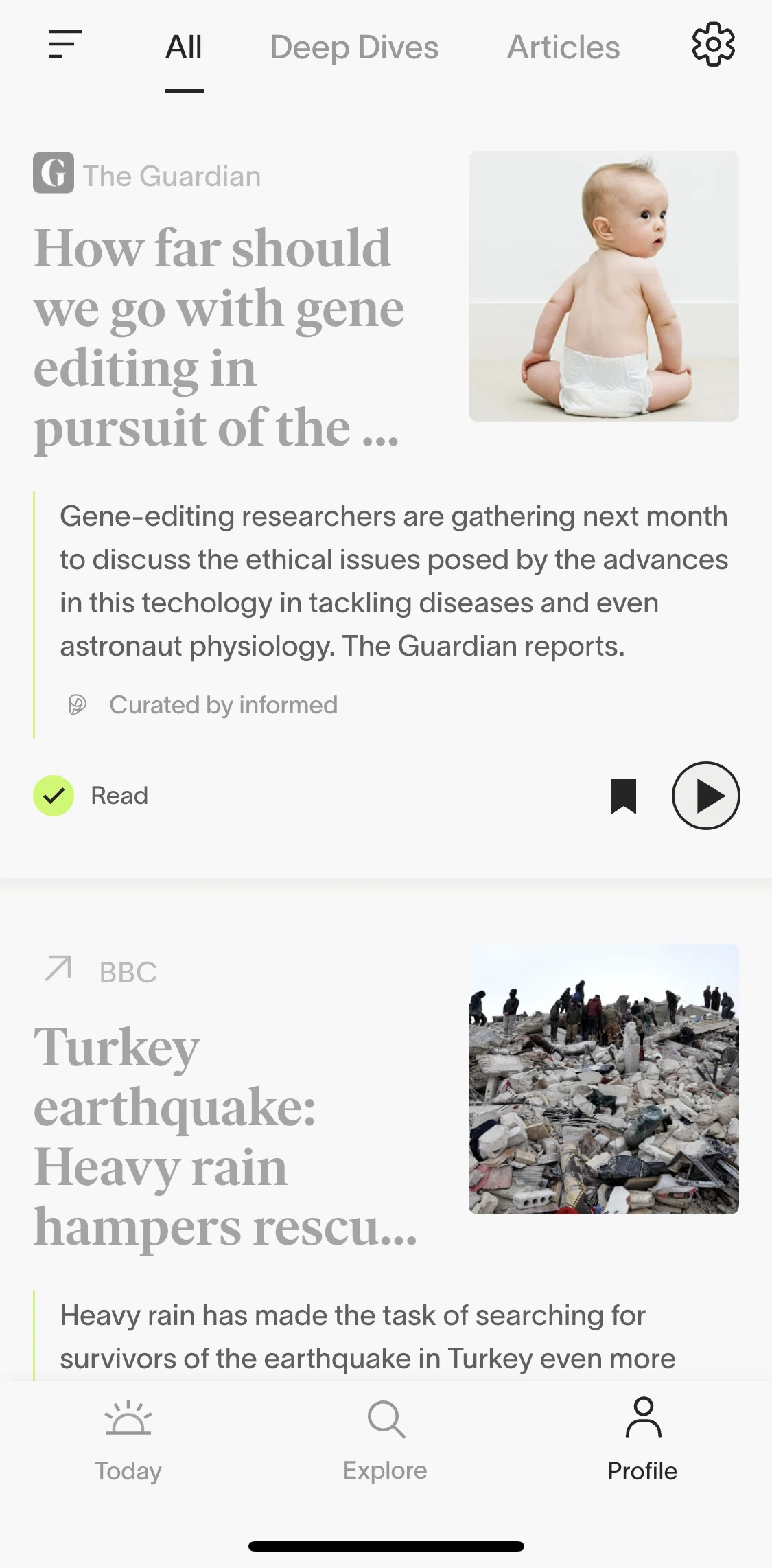 informed News Screen screen in the Settings flow