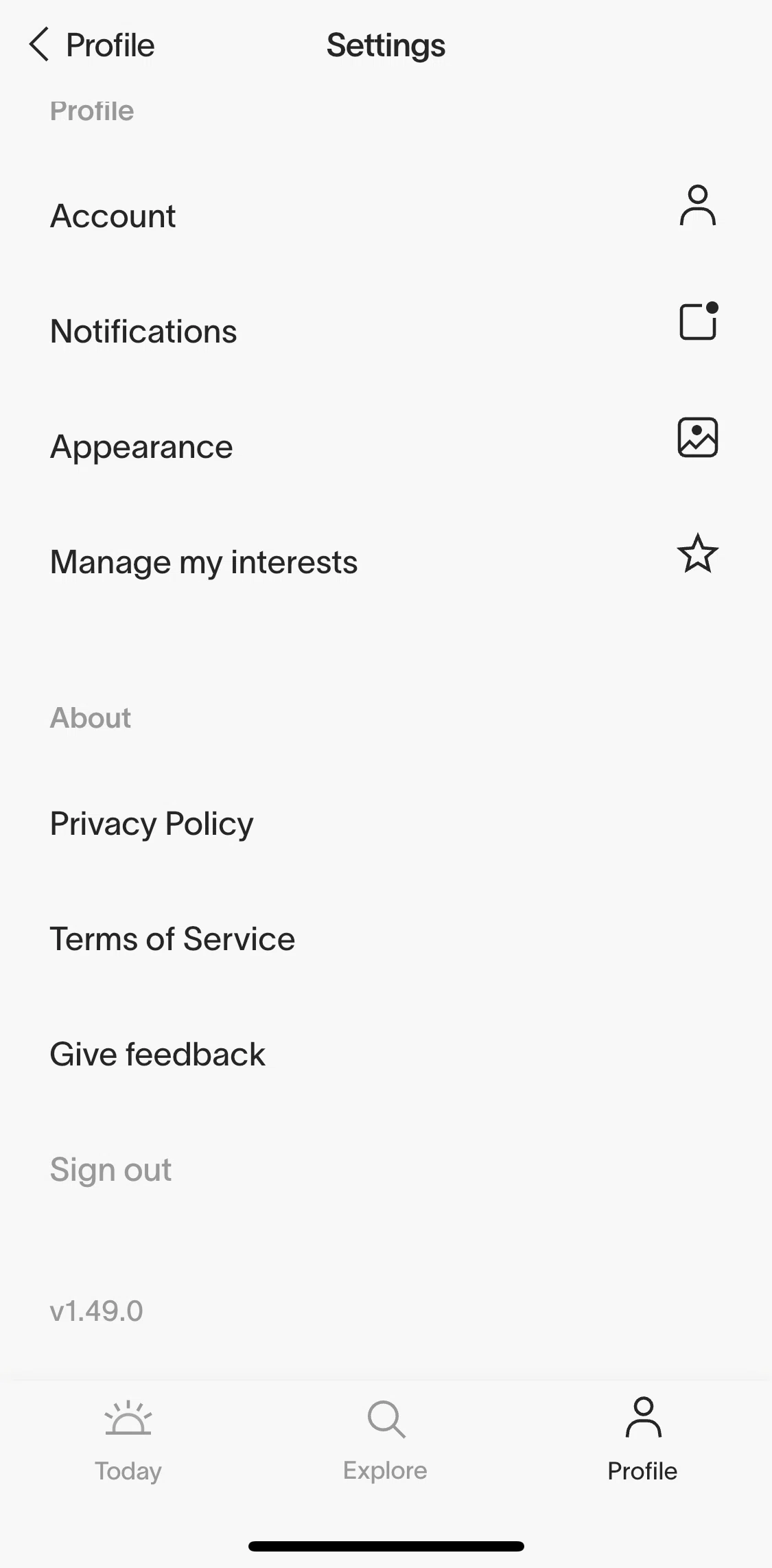 informed News Screen screen in the Terms of service flow
