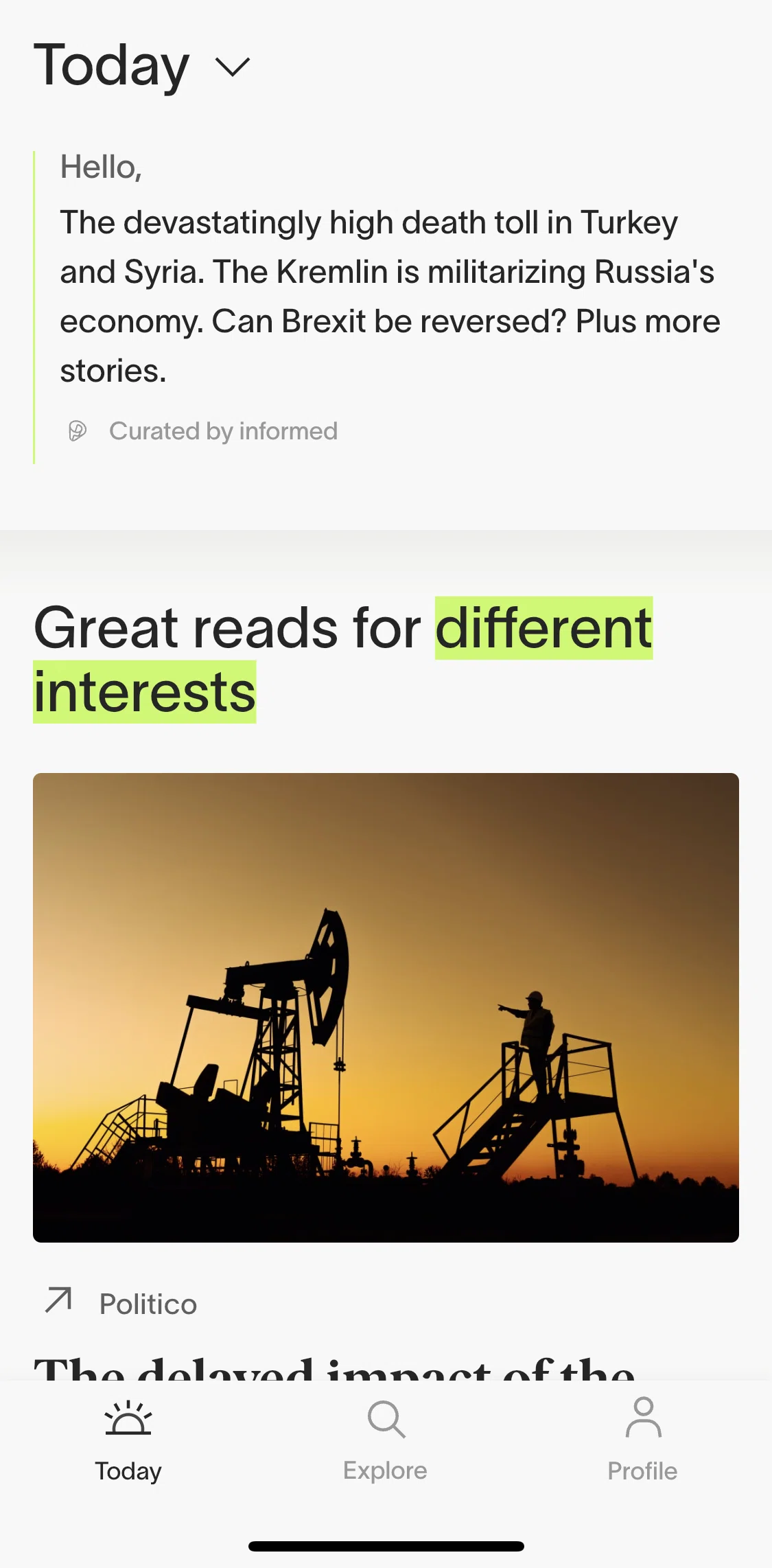 informed News Screen screen in the View articles by dates flow