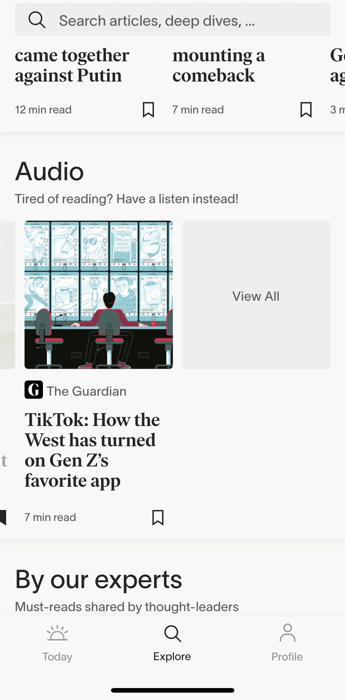 informed News Screen screen in the View audio collection flow