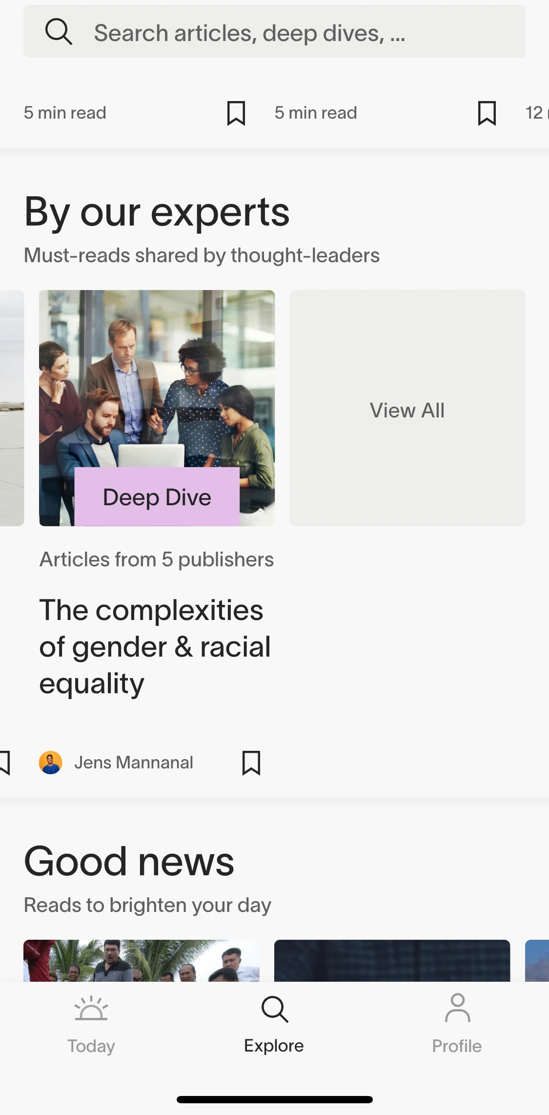 informed News Screen screen in the View experts collection flow