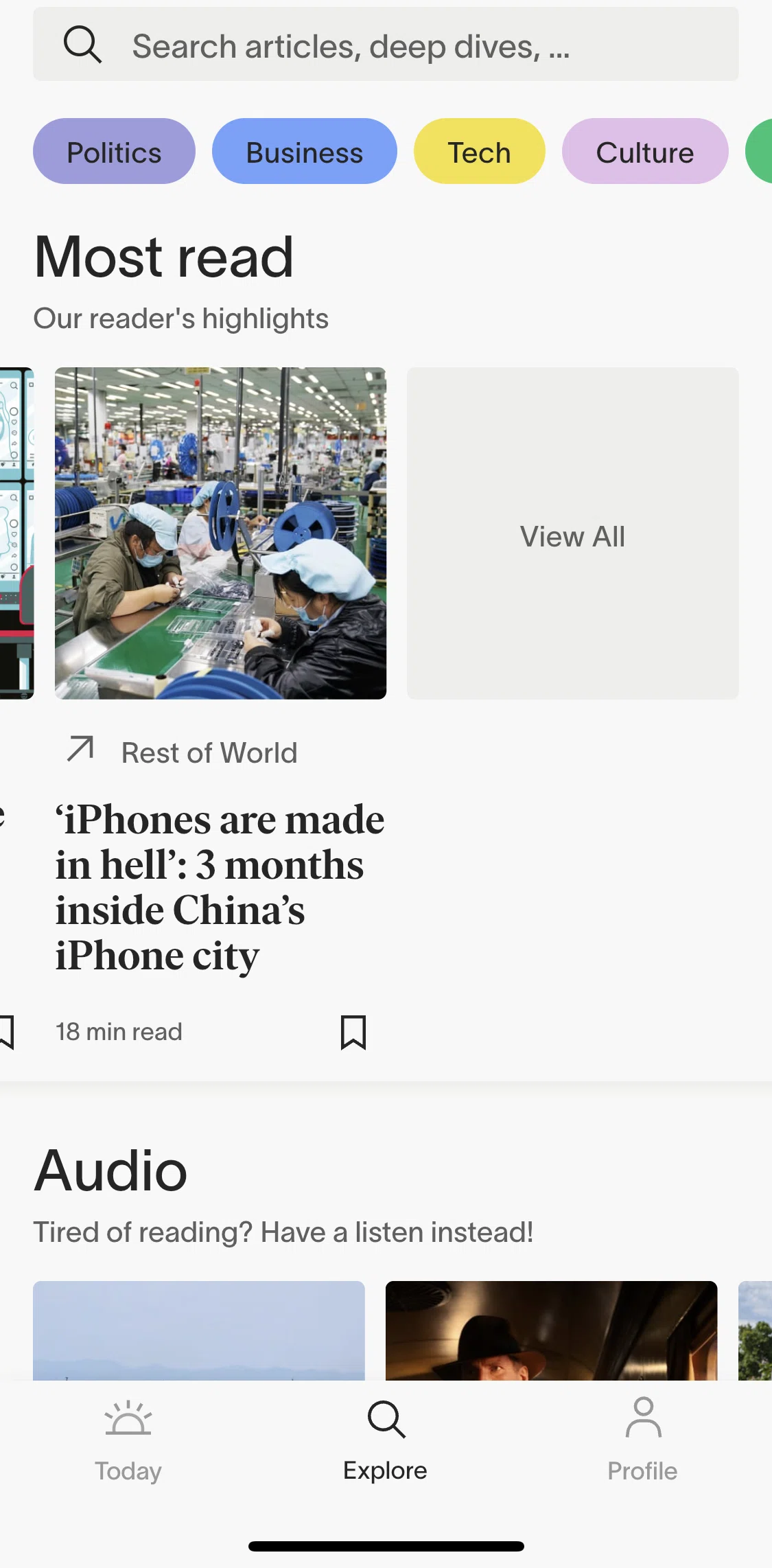 informed News Screen screen in the View most read collection flow