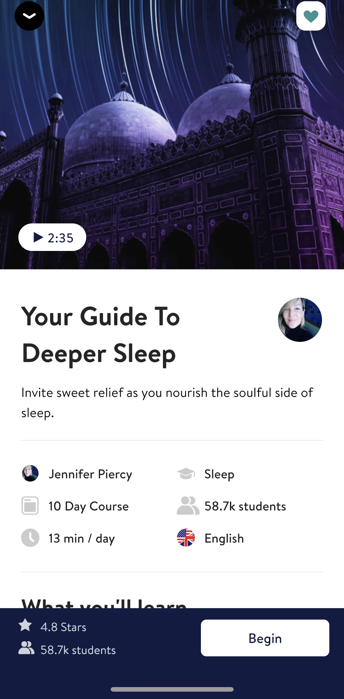 Insight Timer Screen screen in the Completing a course flow