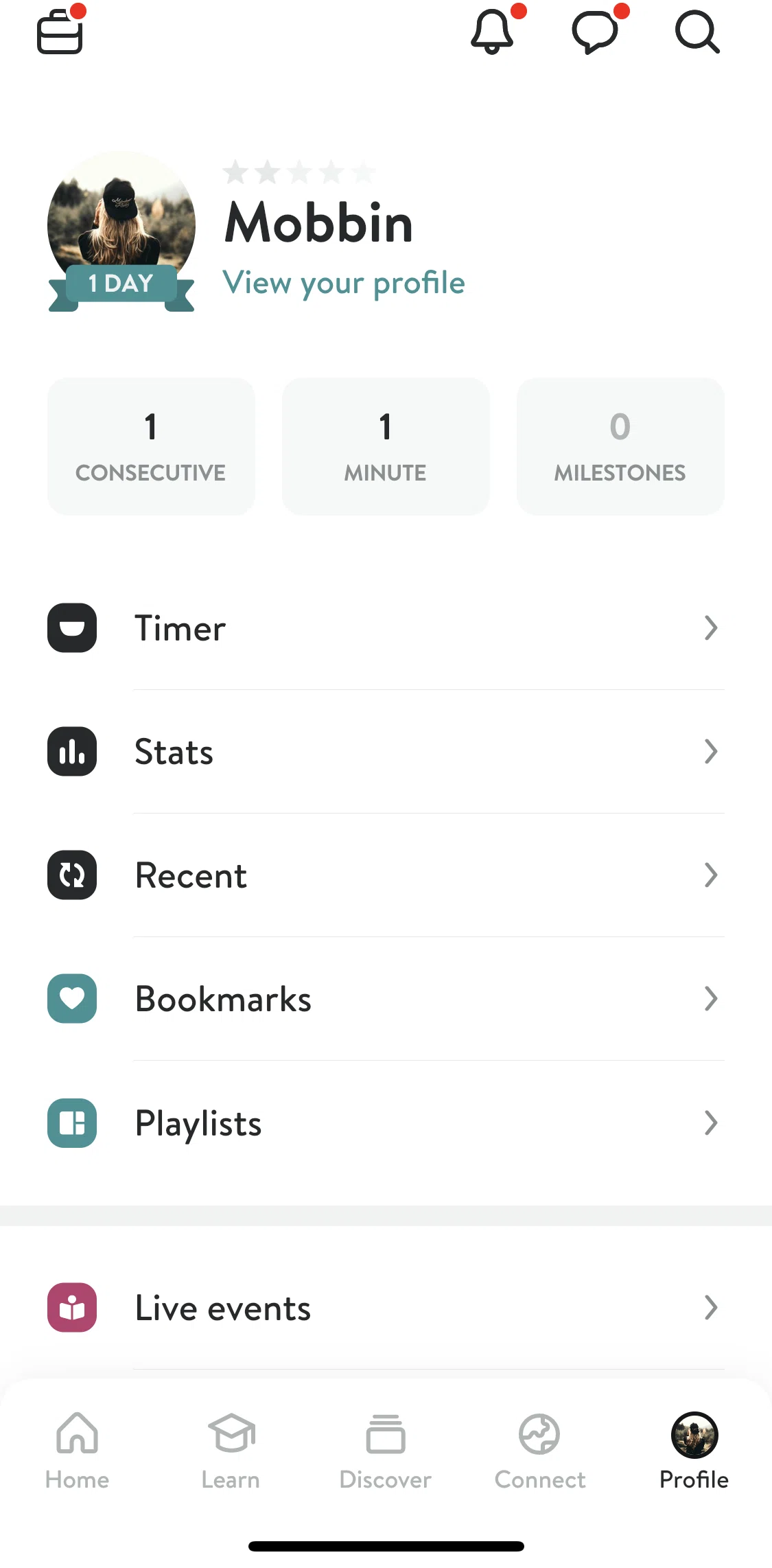 Insight Timer Screen screen in the My progress flow