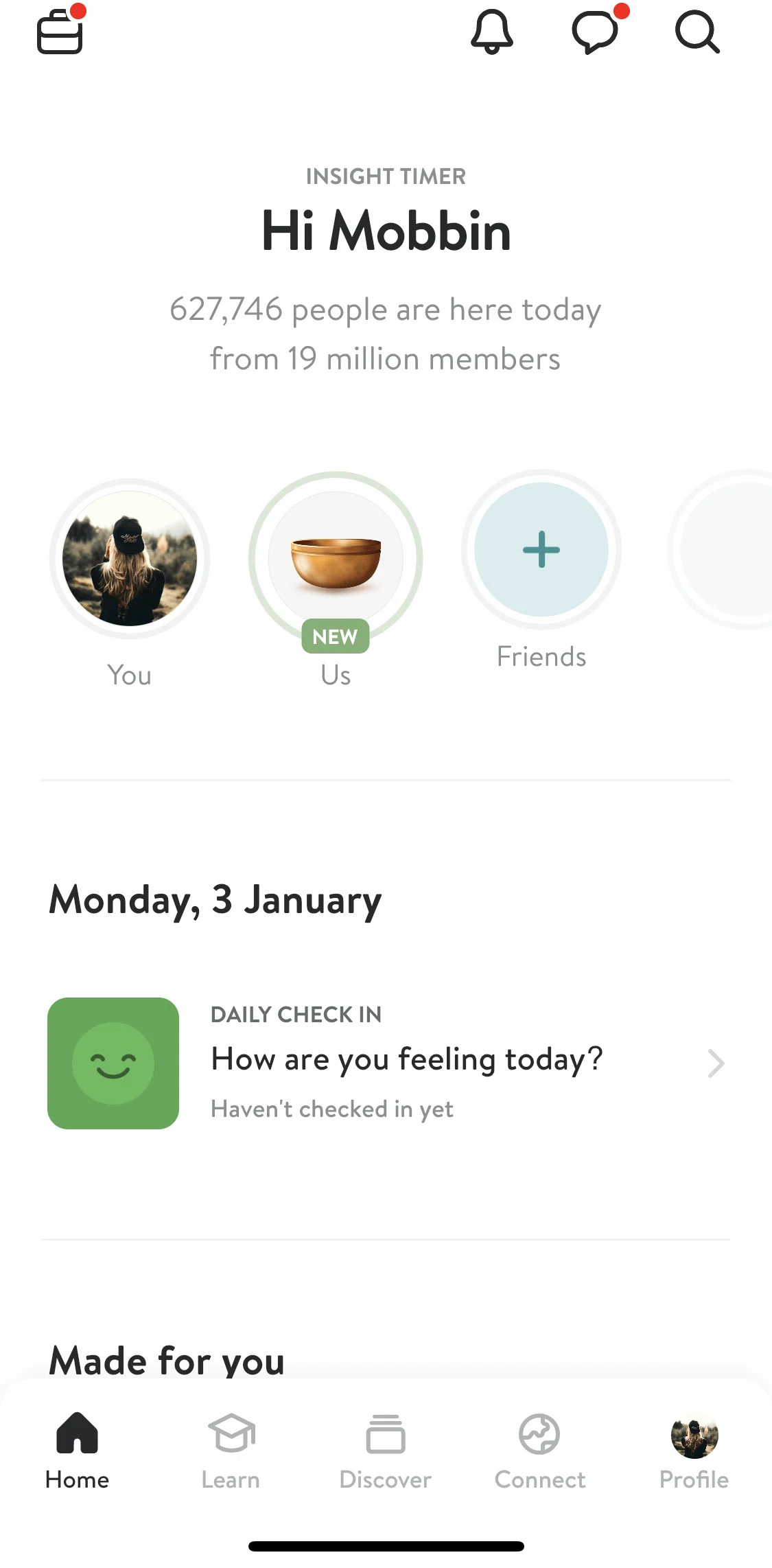 Insight Timer Screen screen in the My workspace flow