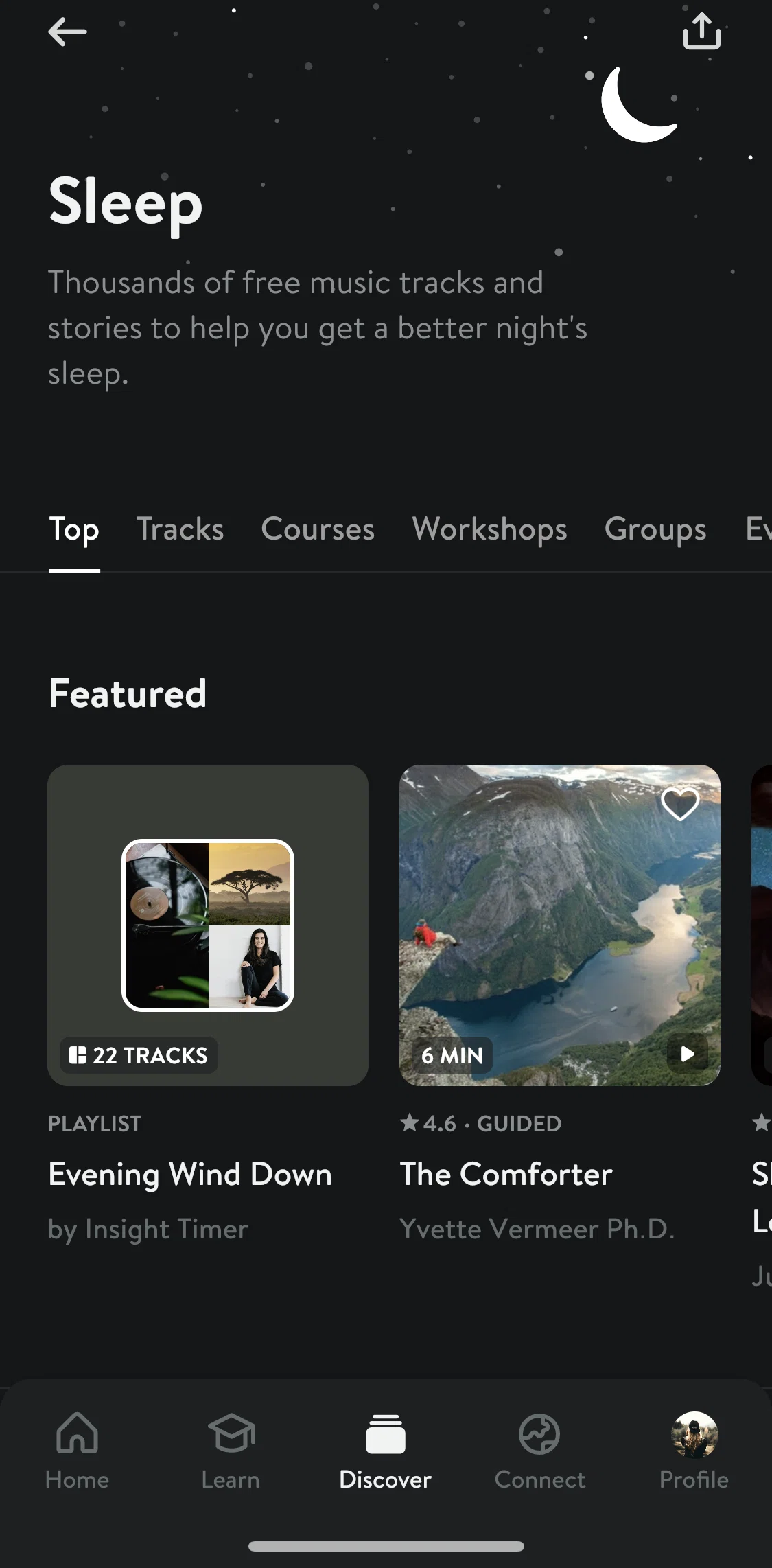 Insight Timer Screen screen in the Playing a playlist track flow