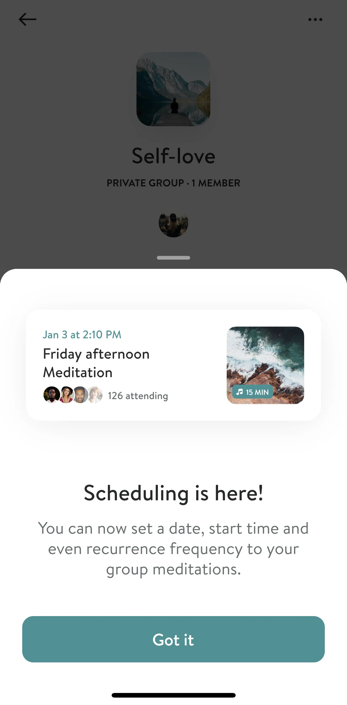 Insight Timer Screen screen in the Starting an instant meditation flow
