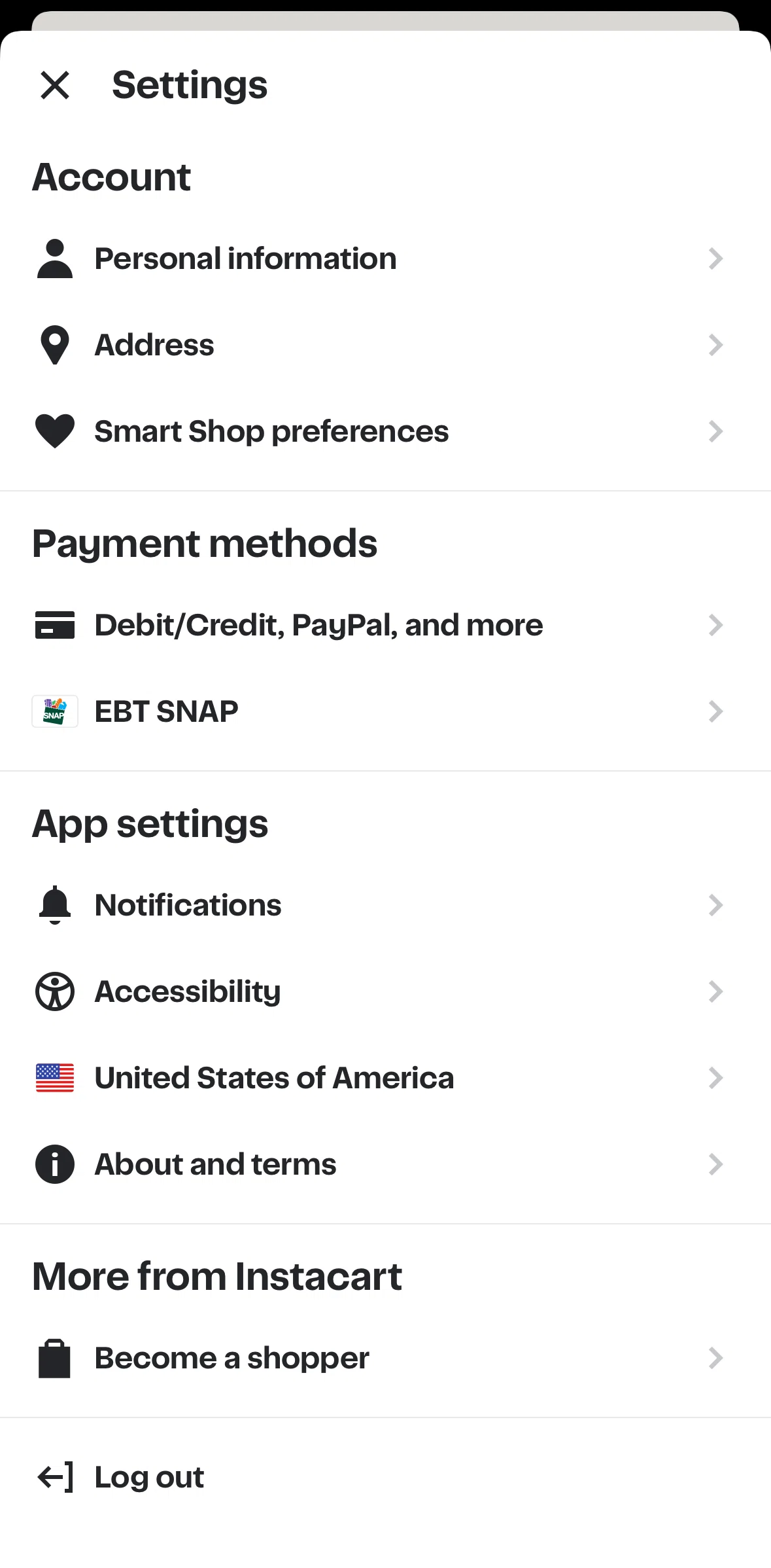 Instacart Screen screen in the Account info flow