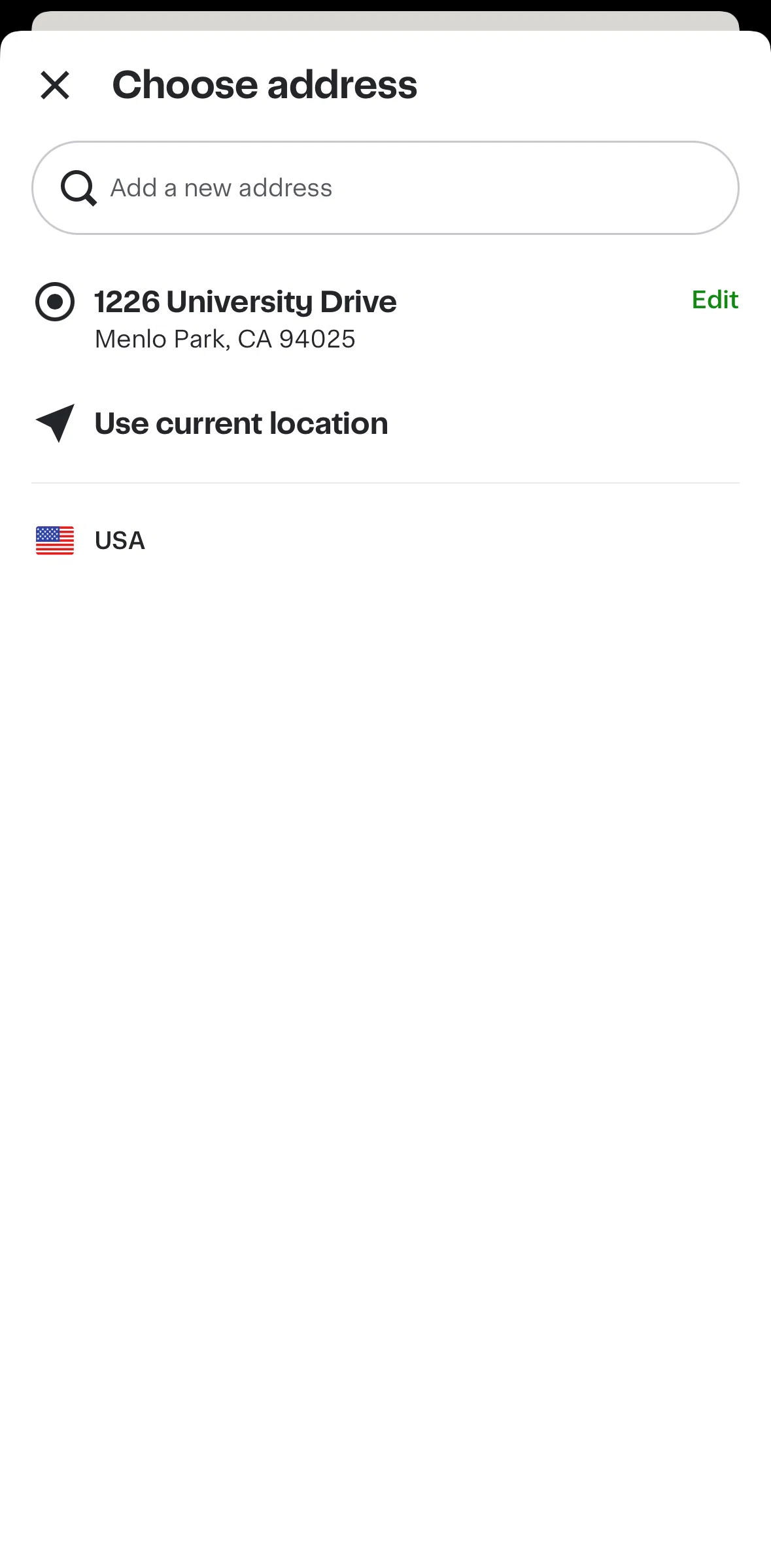 Instacart Screen screen in the Adding a delivery address flow