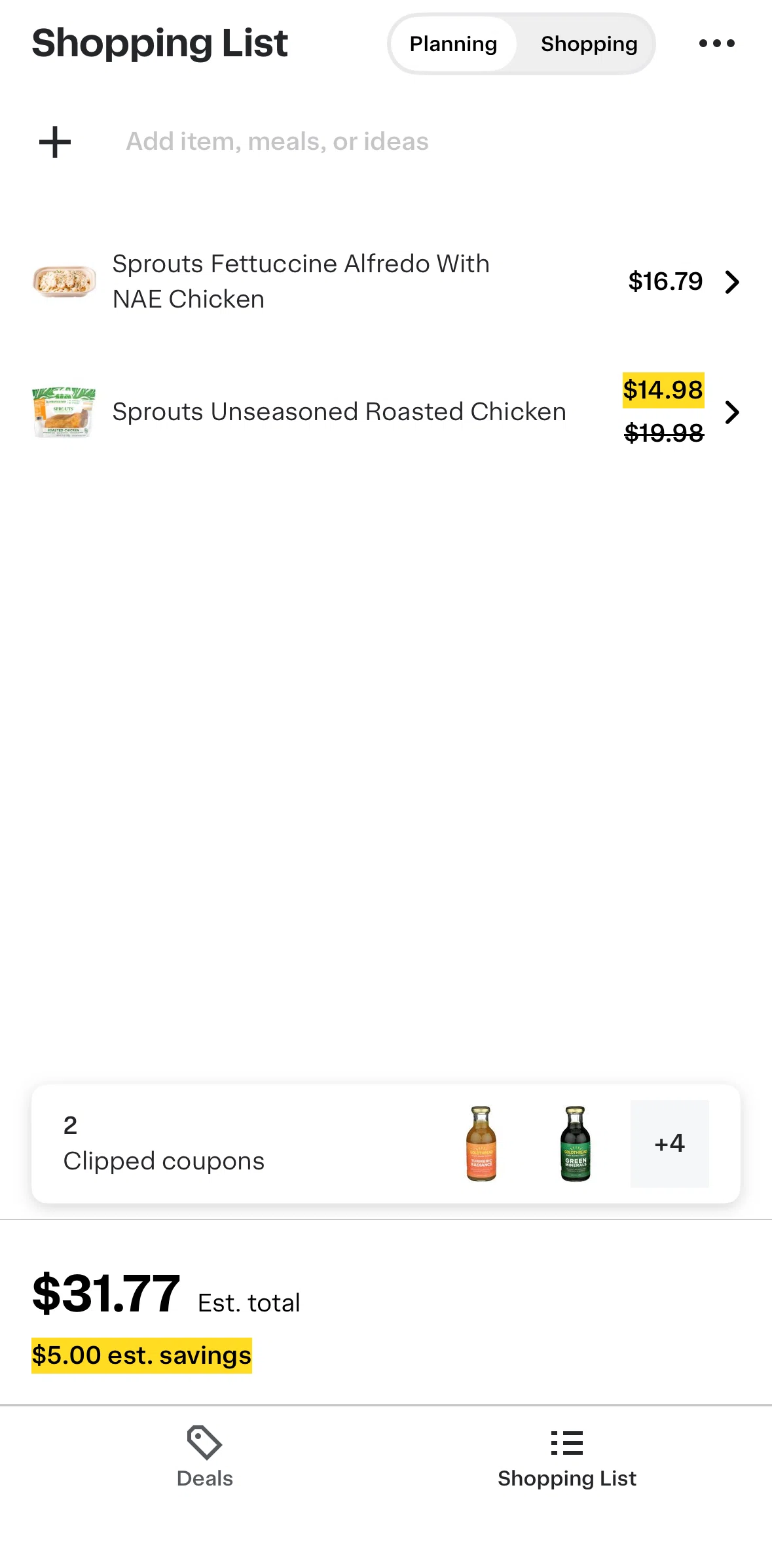 Instacart Screen screen in the Adding a product to shopping list flow