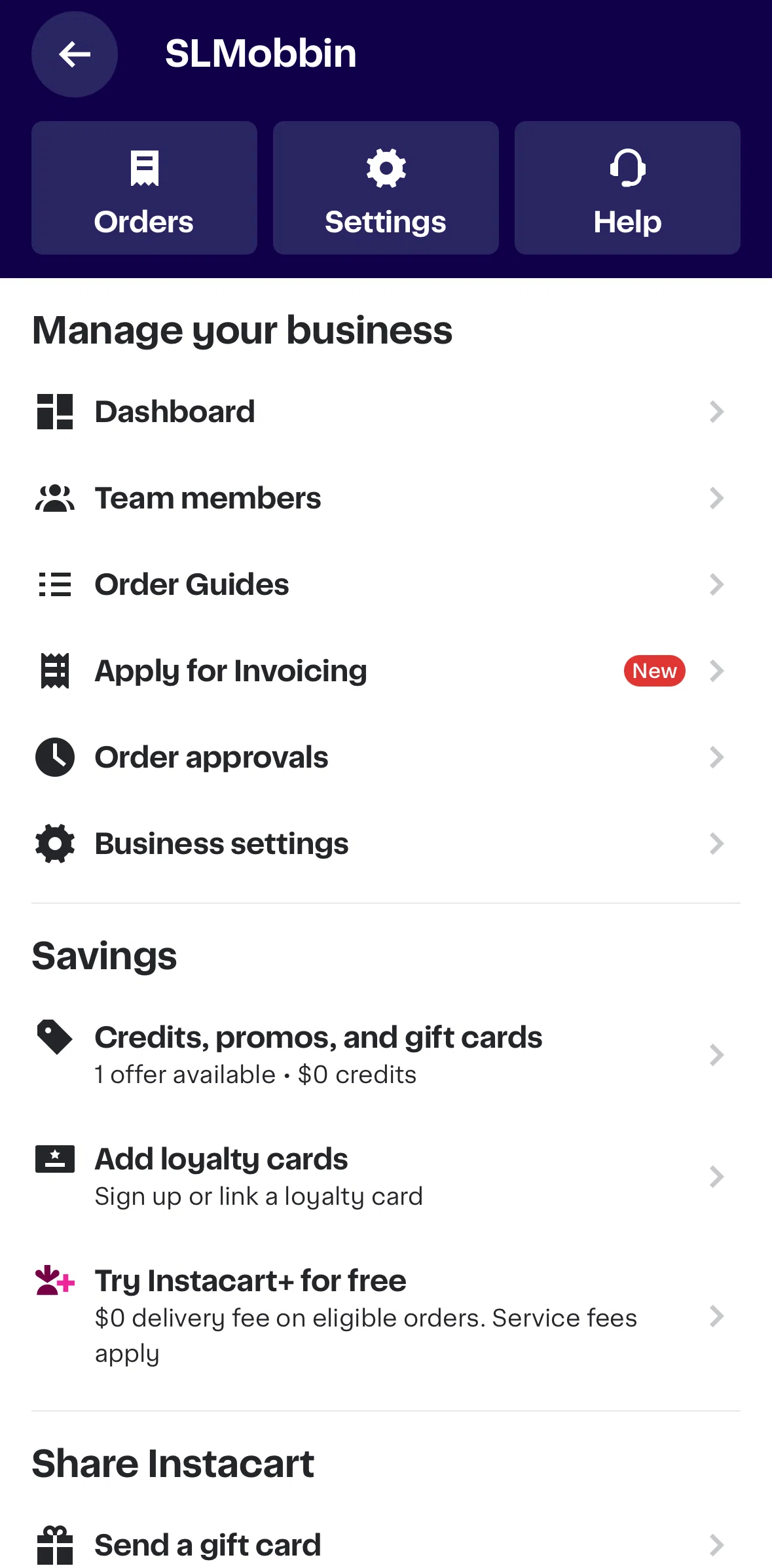 Instacart Screen screen in the Apply for invoicing flow