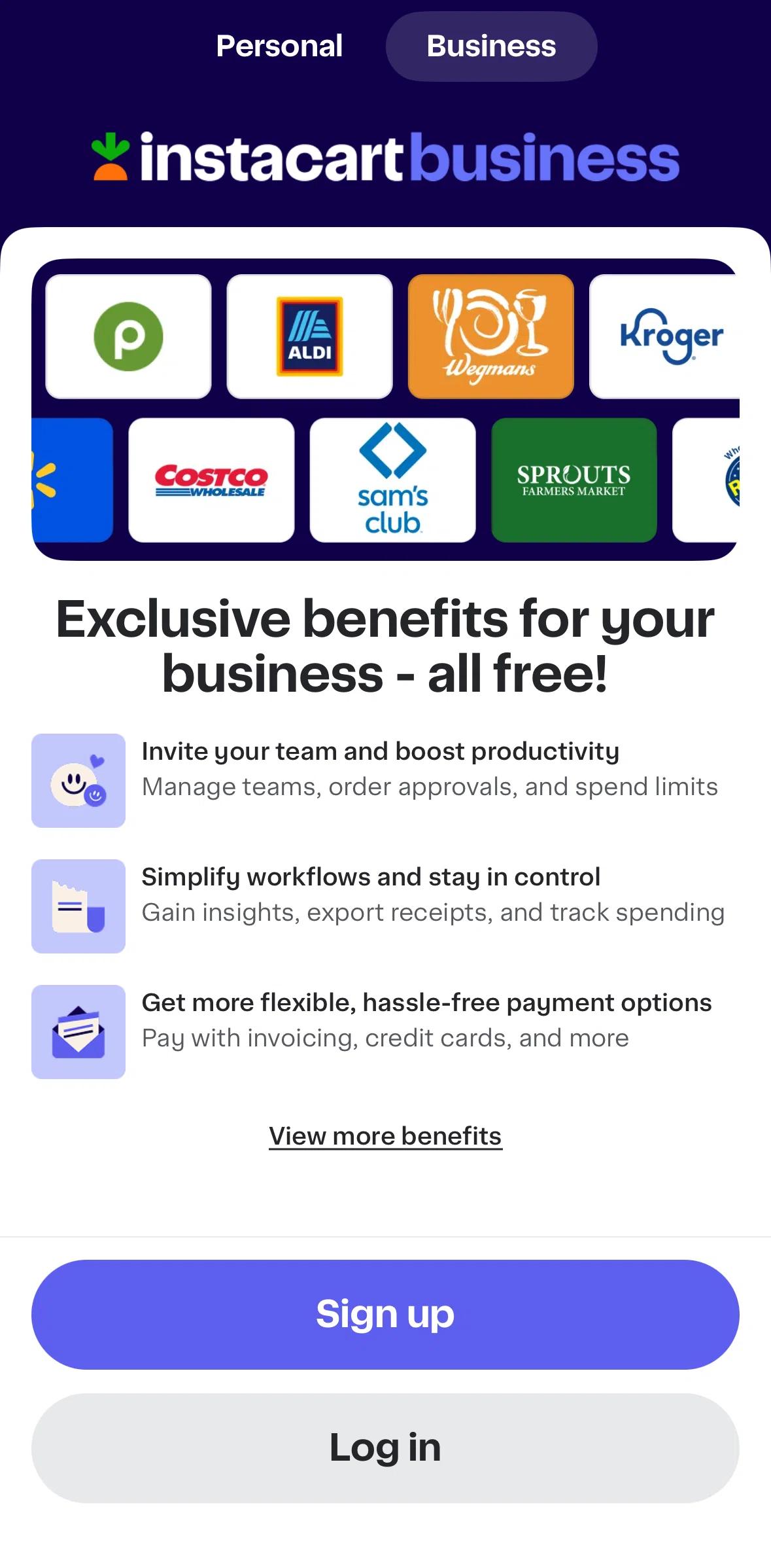 Instacart Screen screen in the Benefits flow