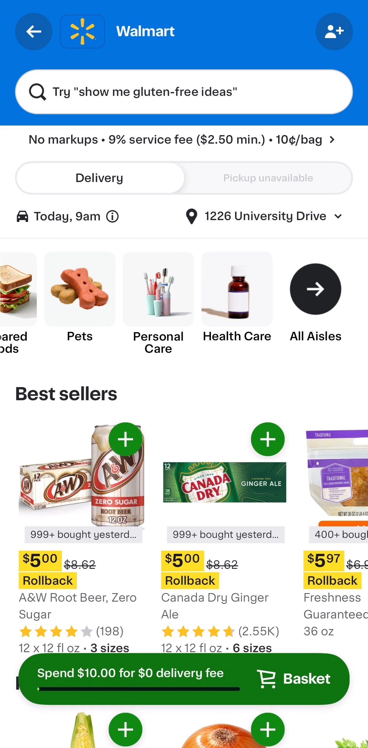 Instacart Screen screen in the Buy it again flow