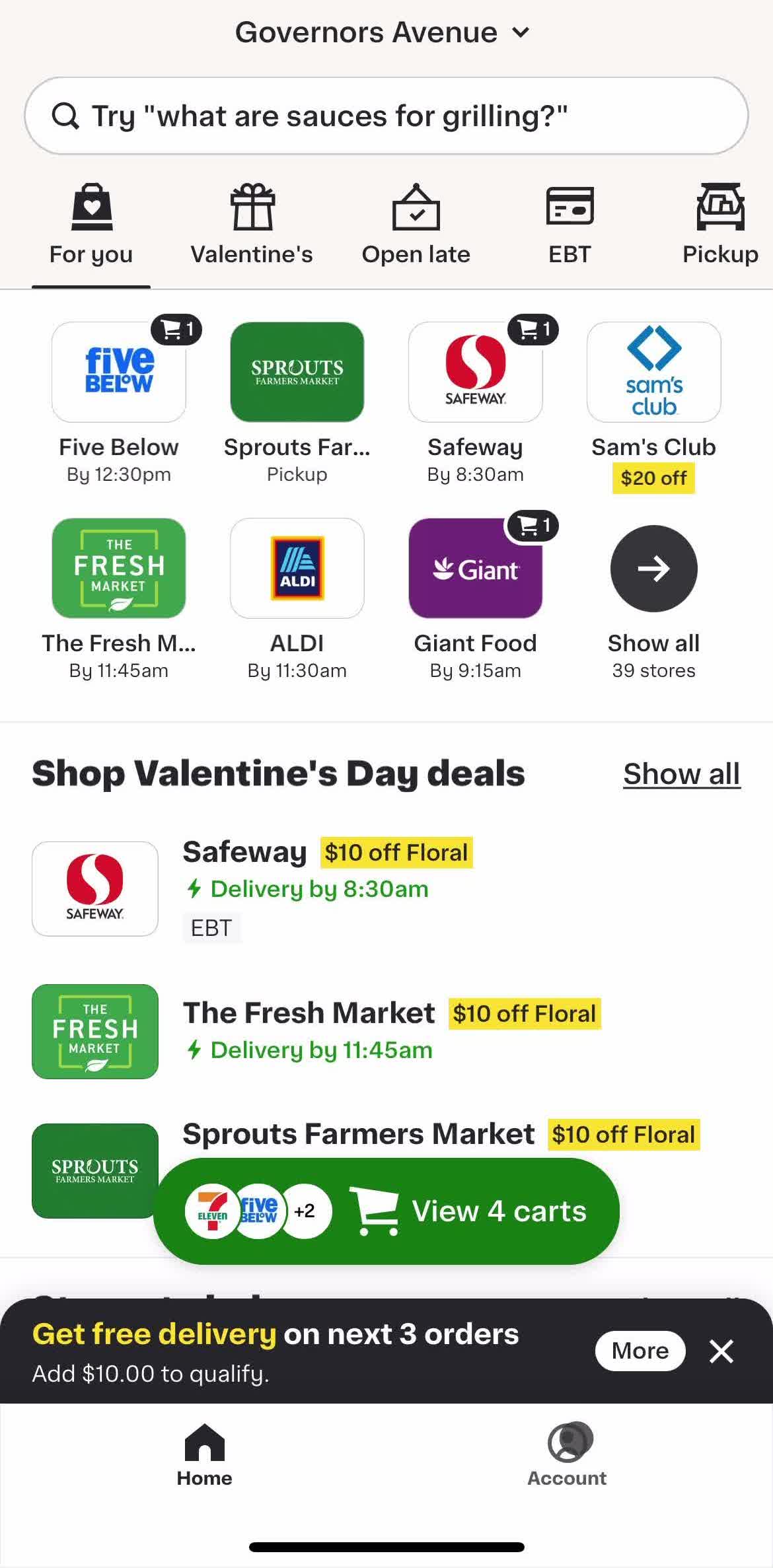 Instacart Home screen in the Cancelling Your Subscription flow