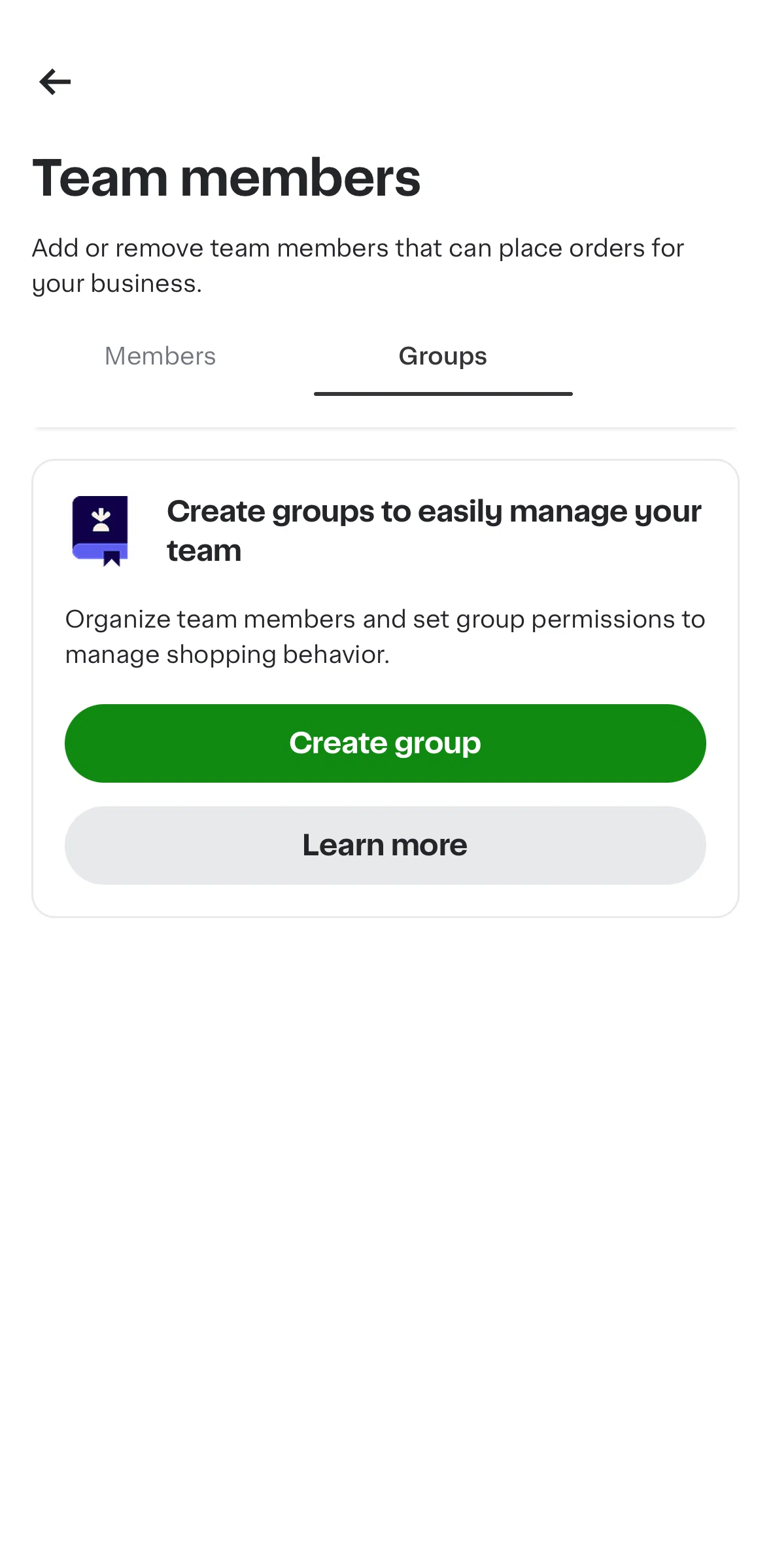 Instacart Screen screen in the Creating a group flow