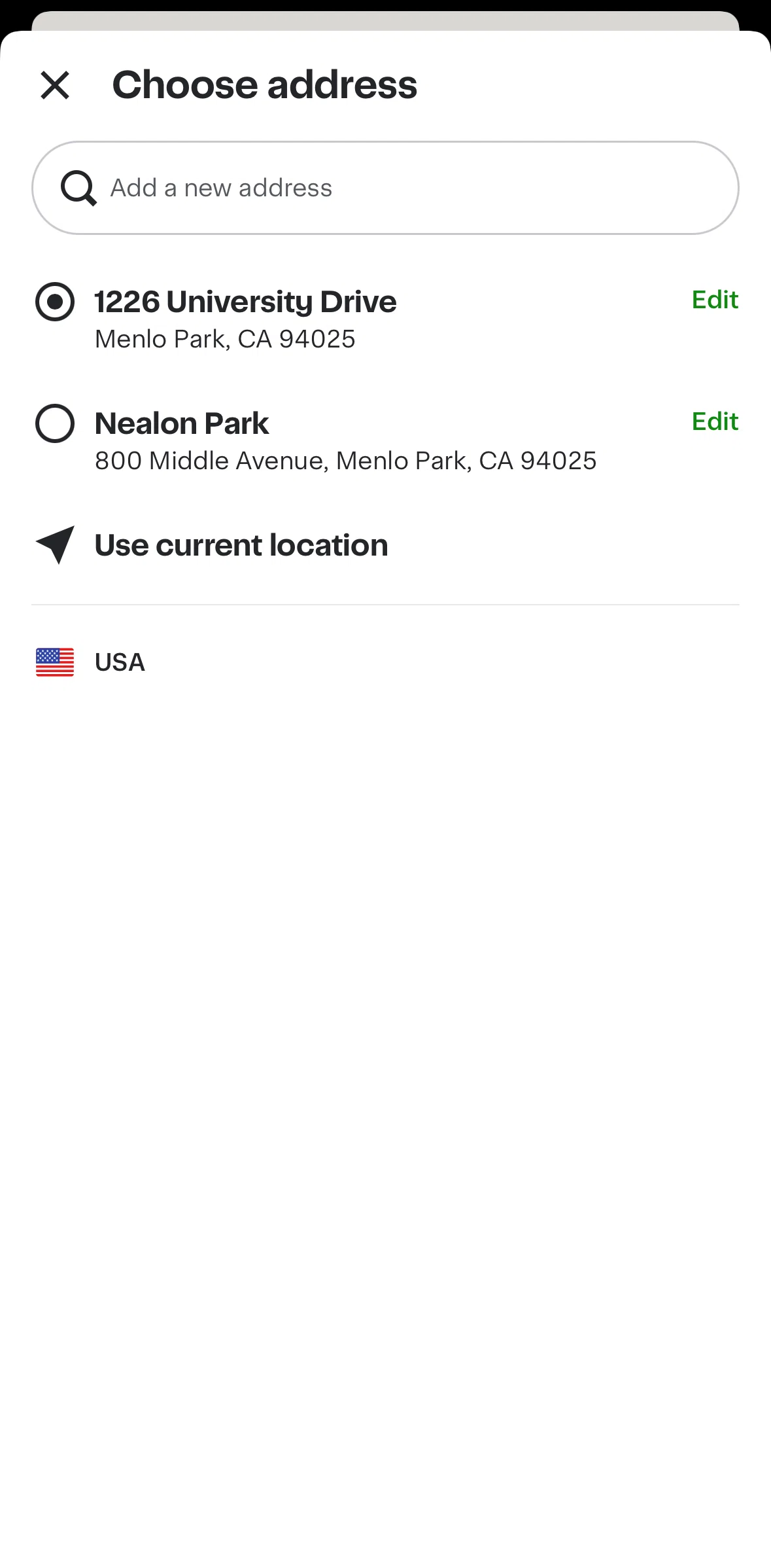 Instacart Screen screen in the Deleting an address flow