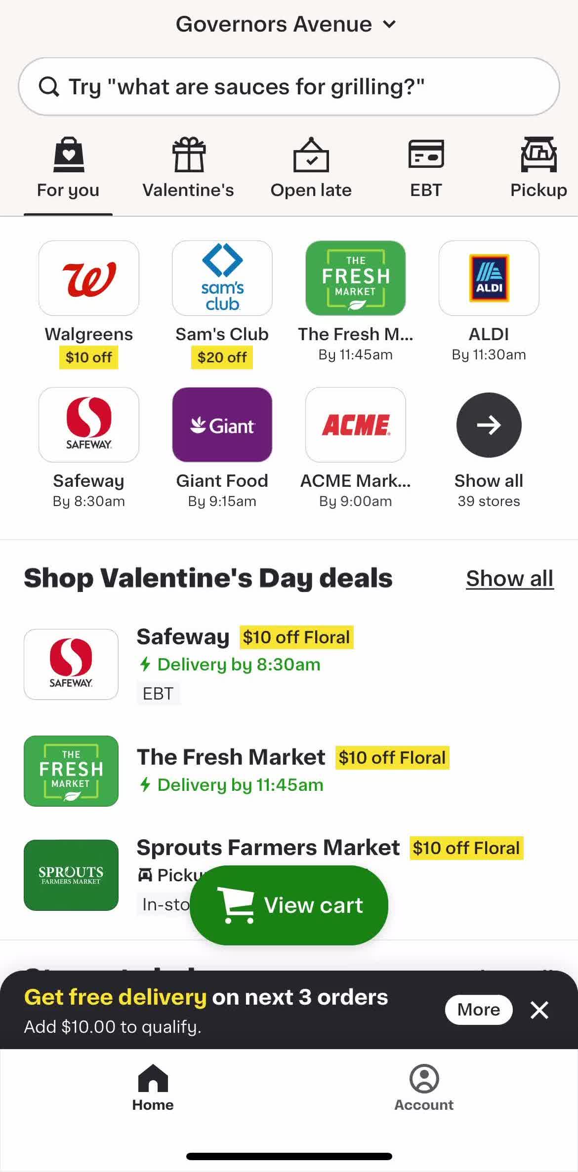Instacart Home screen in the Help Center flow