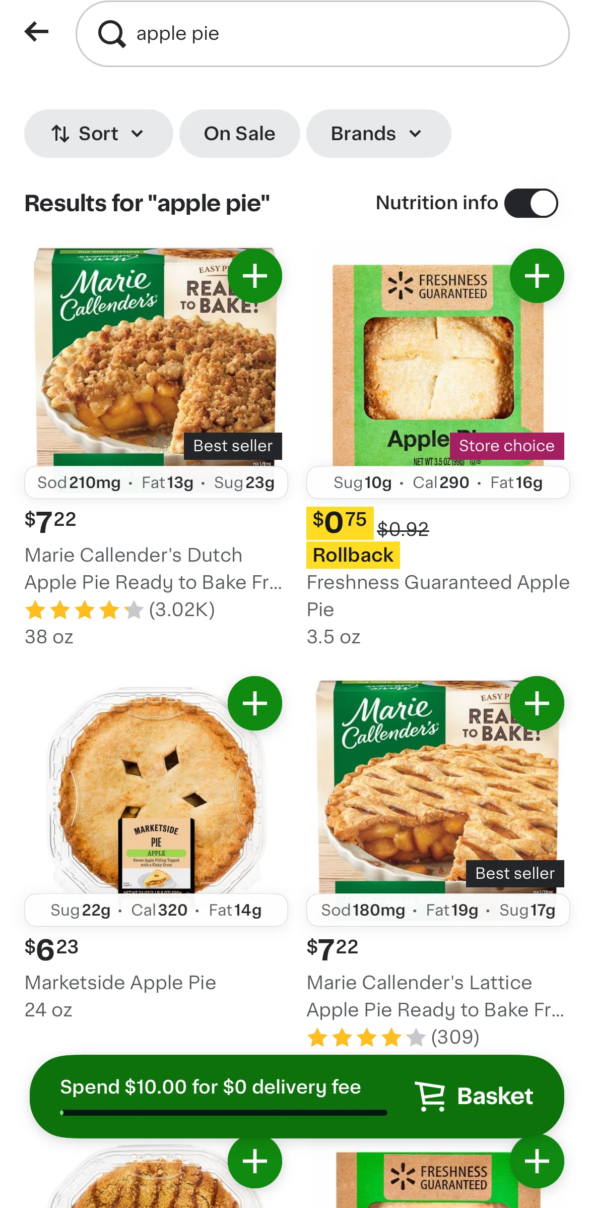 Instacart Screen screen in the Hiding nutrition info flow