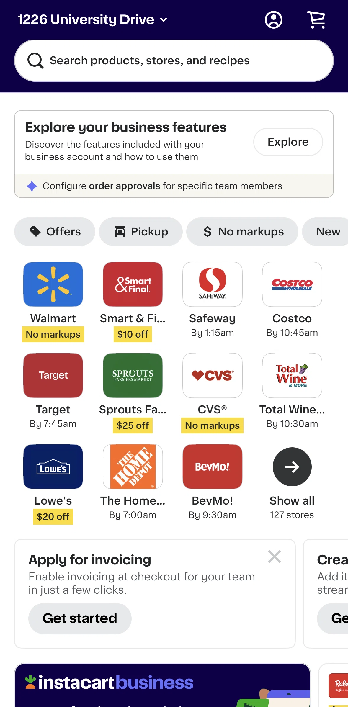 Instacart Screen screen in the Home (Instacart Business) flow