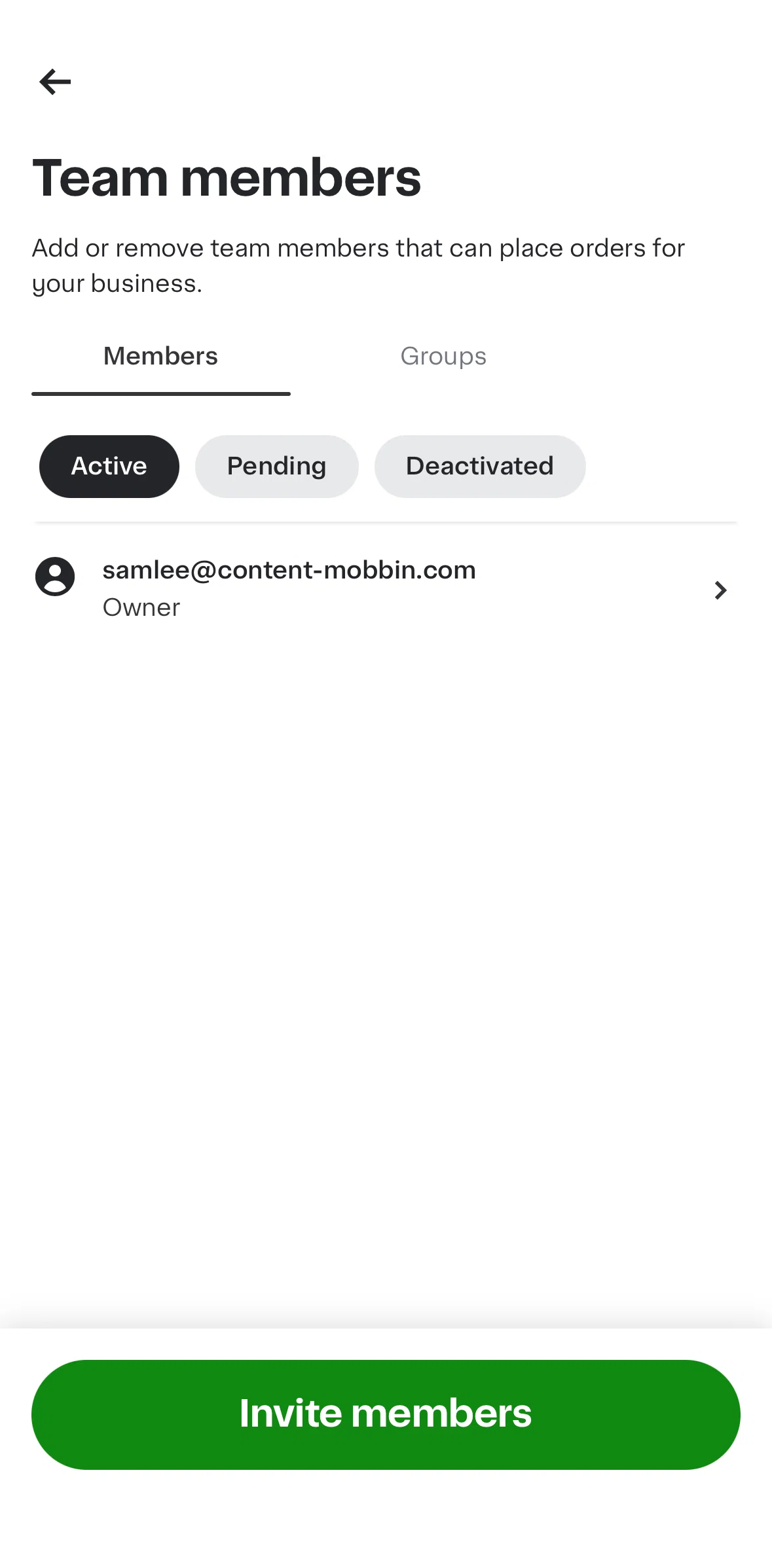Instacart Screen screen in the Inviting a team member flow