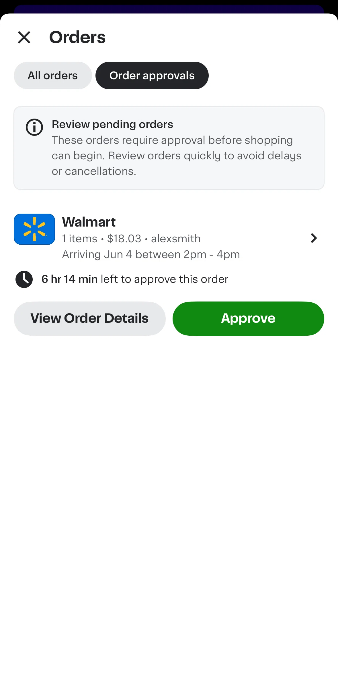 Instacart Screen screen in the Order detail flow