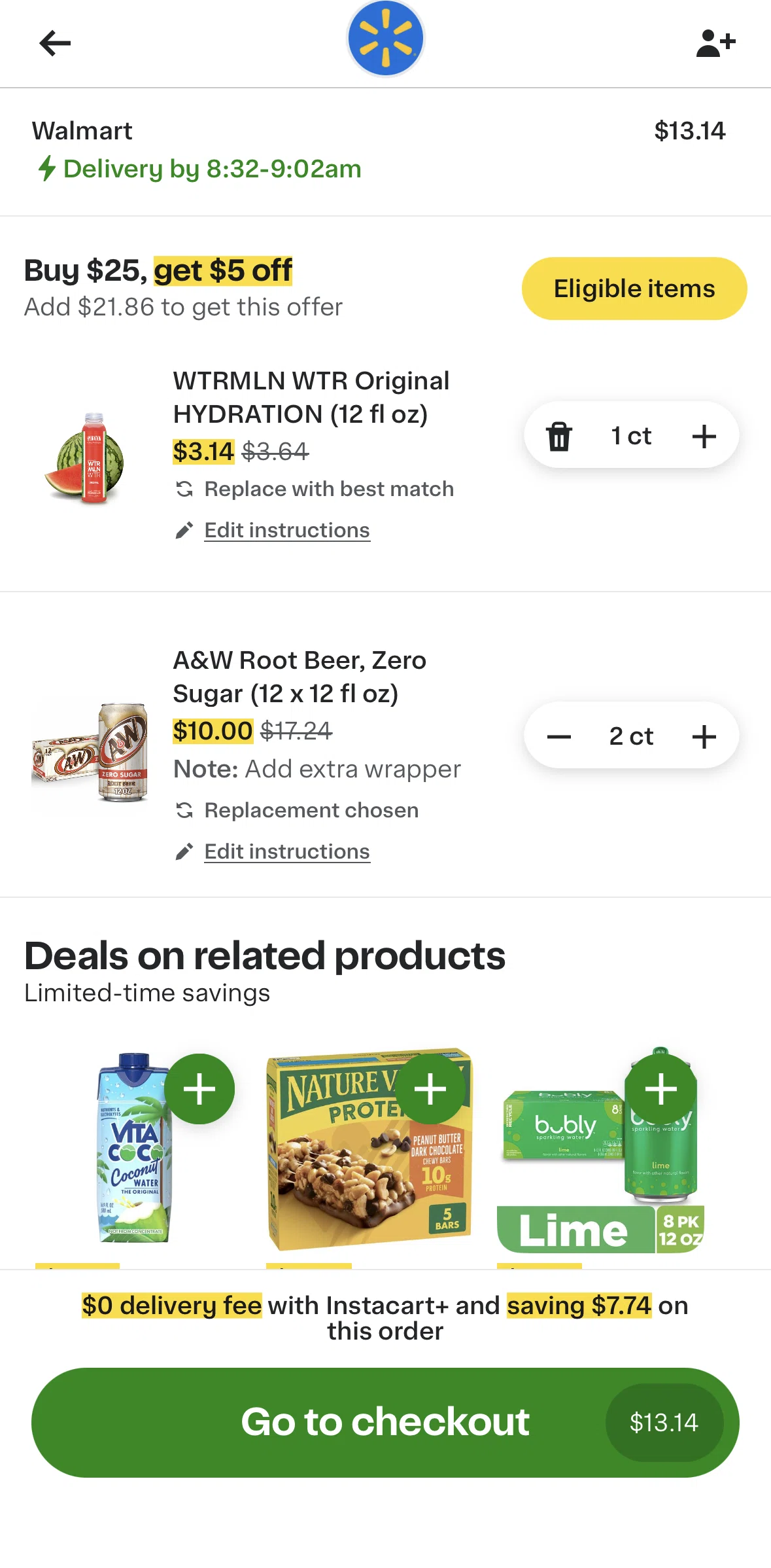 Instacart Screen screen in the Placing an order flow