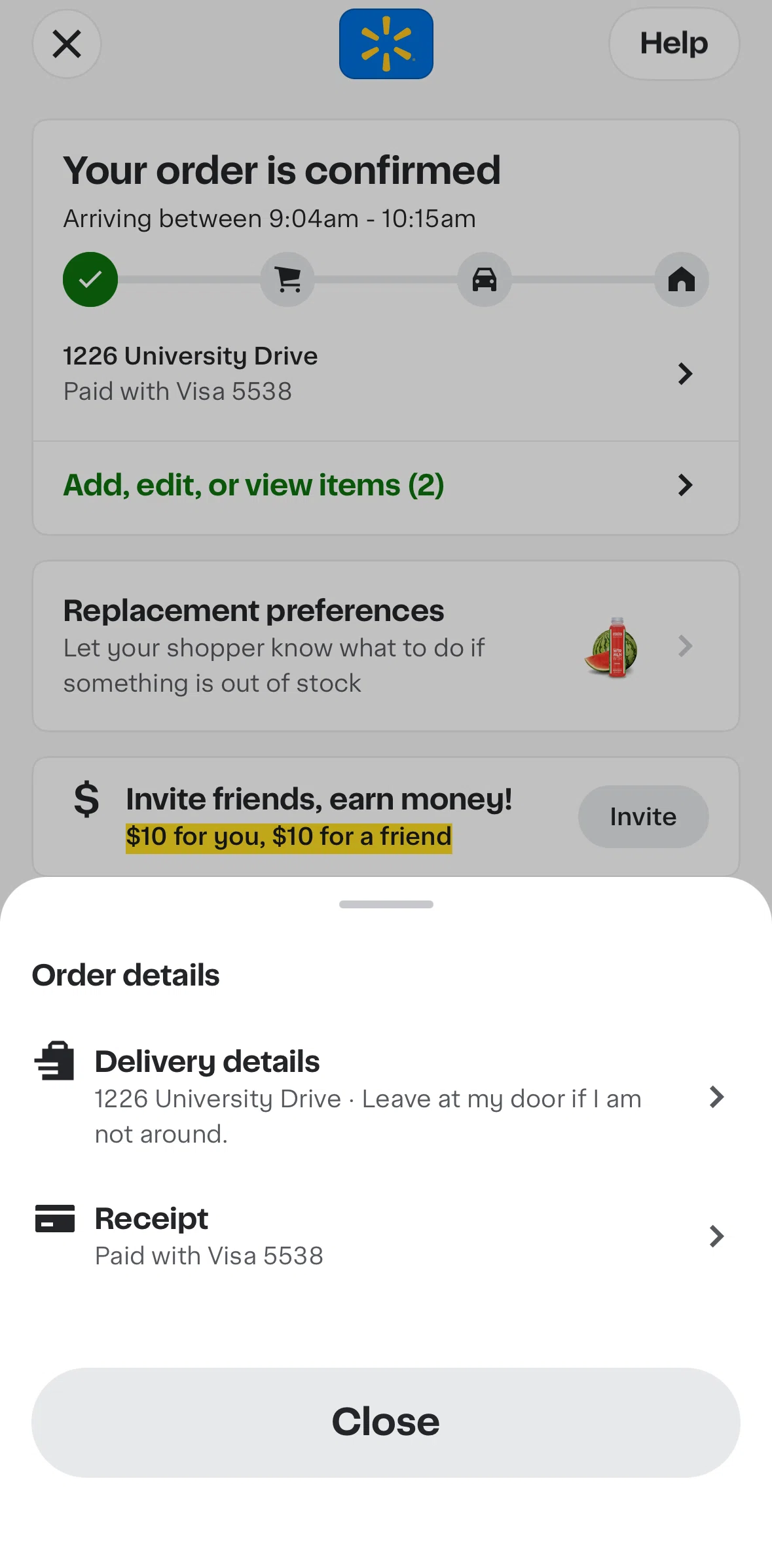 Instacart Screen screen in the Receipt flow