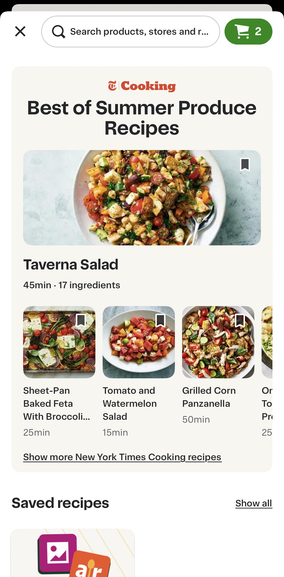 Instacart Screen screen in the Recipe detail flow