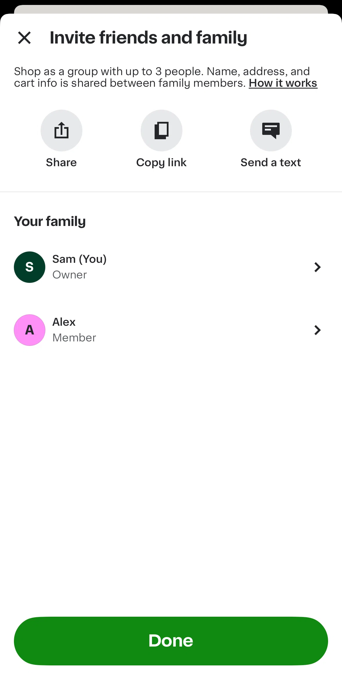 Instacart Screen screen in the Removing a member flow