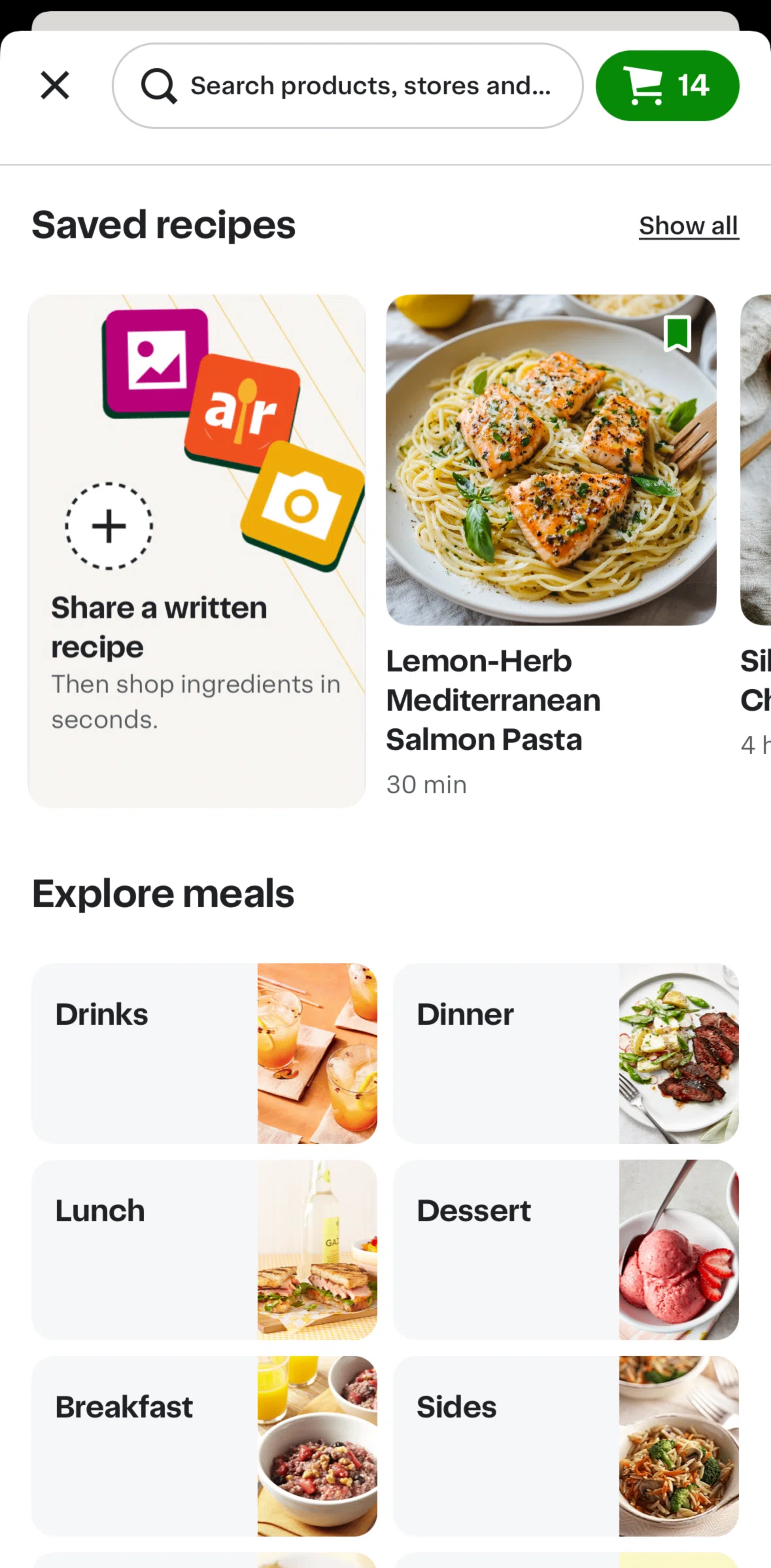 Instacart Screen screen in the Saved recipes flow