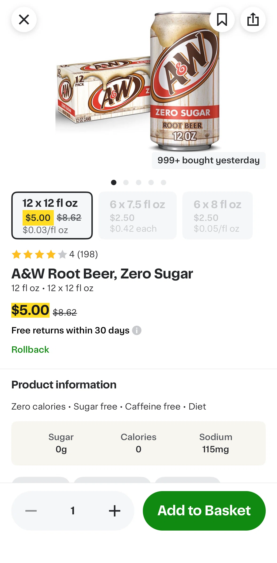 Instacart Screen screen in the Saving a product flow