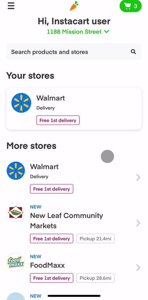 Instacart Stores screen in the Searching flow