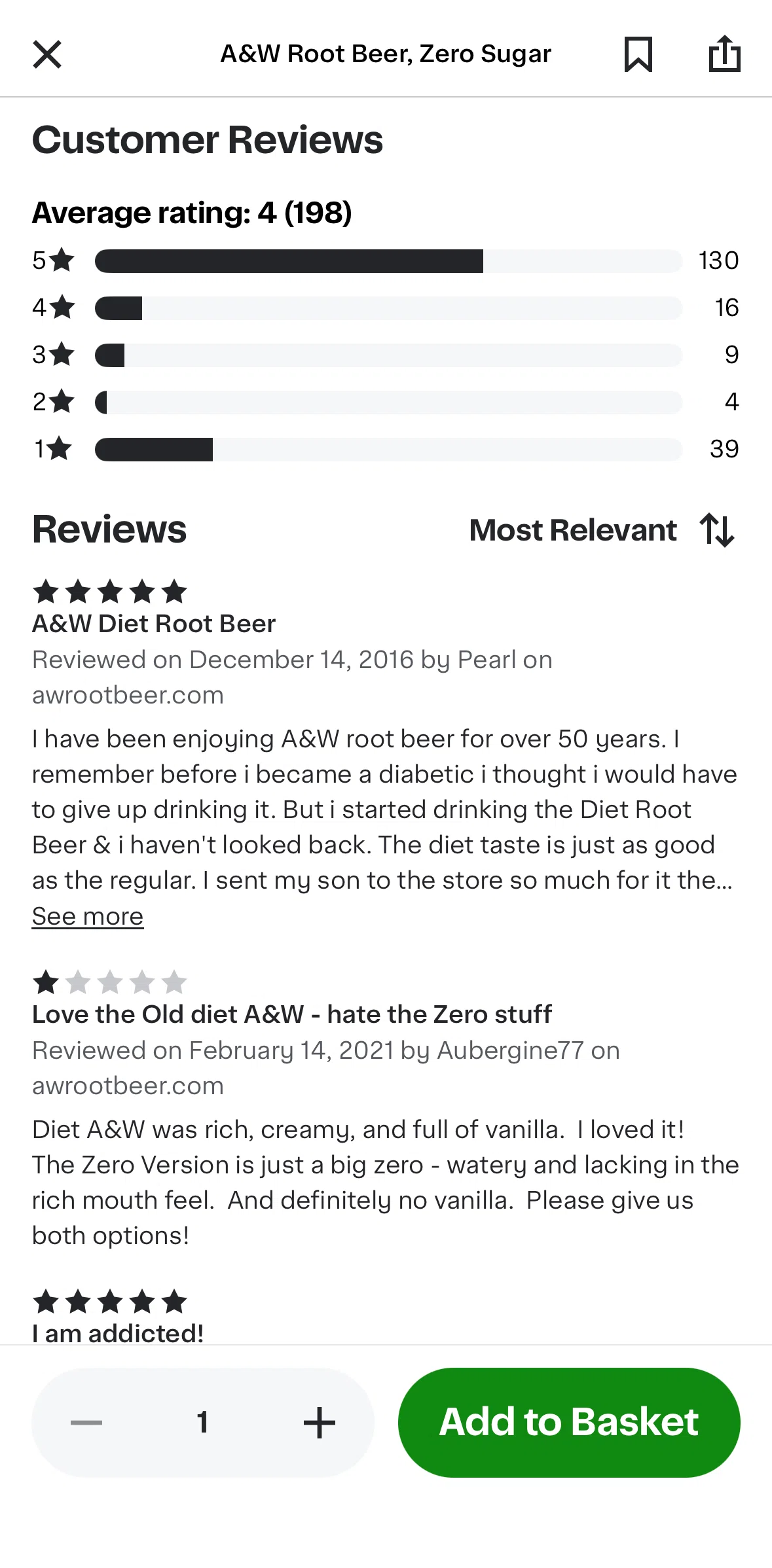 Instacart Screen screen in the Sorting reviews flow
