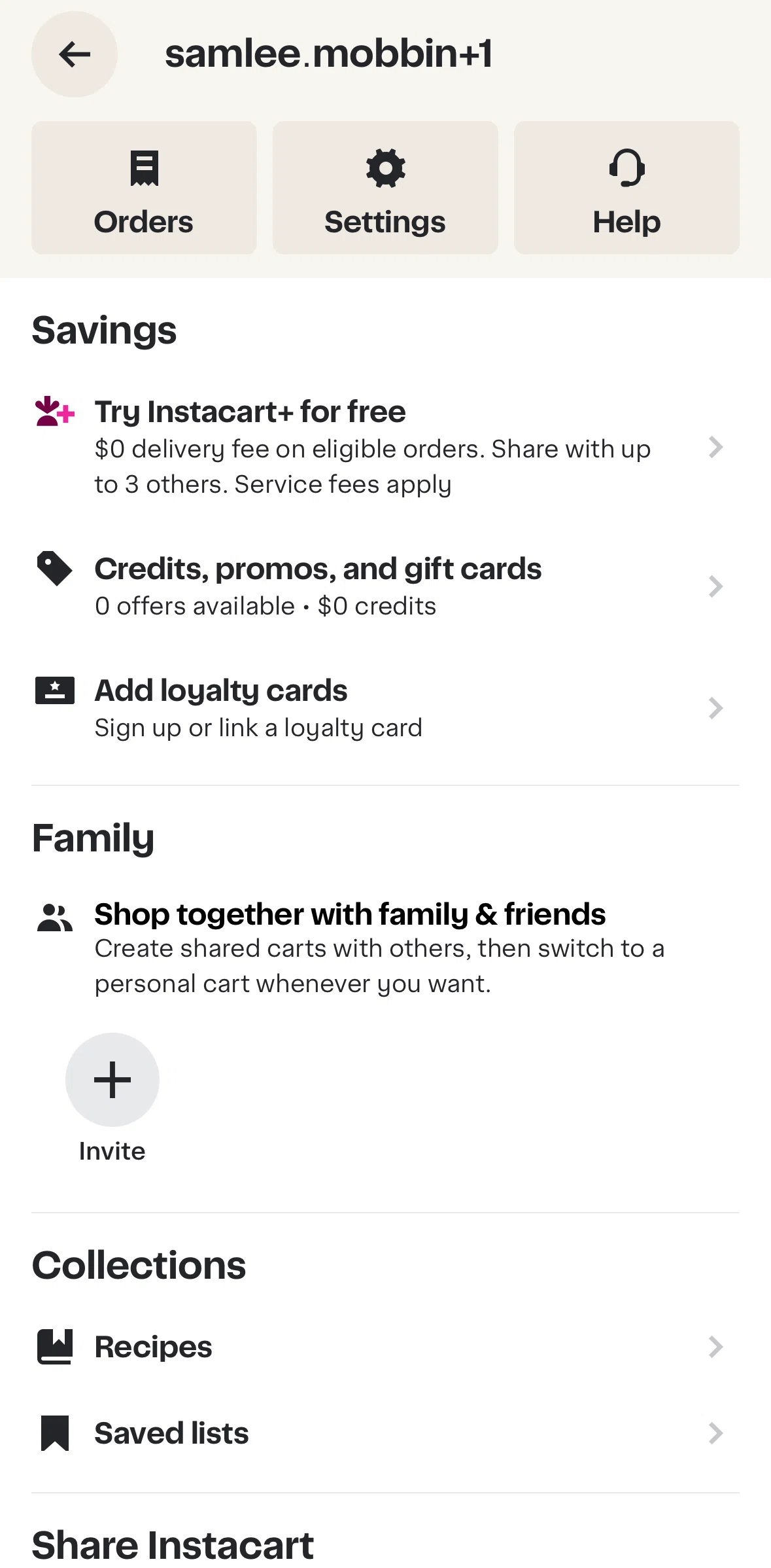 Instacart Screen screen in the Subscribing to Instacart+ flow