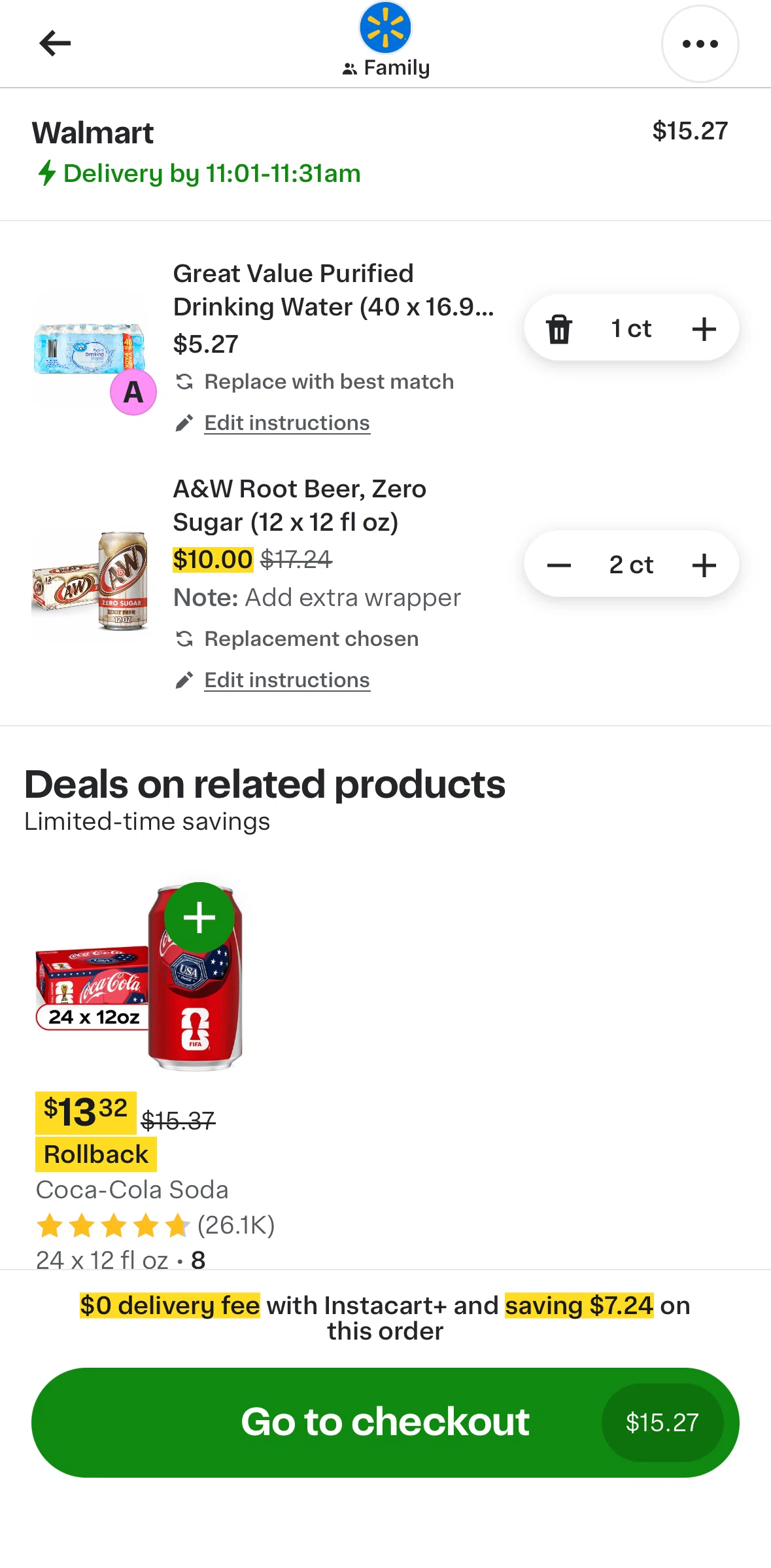 Instacart Screen screen in the Switching to a personal cart flow