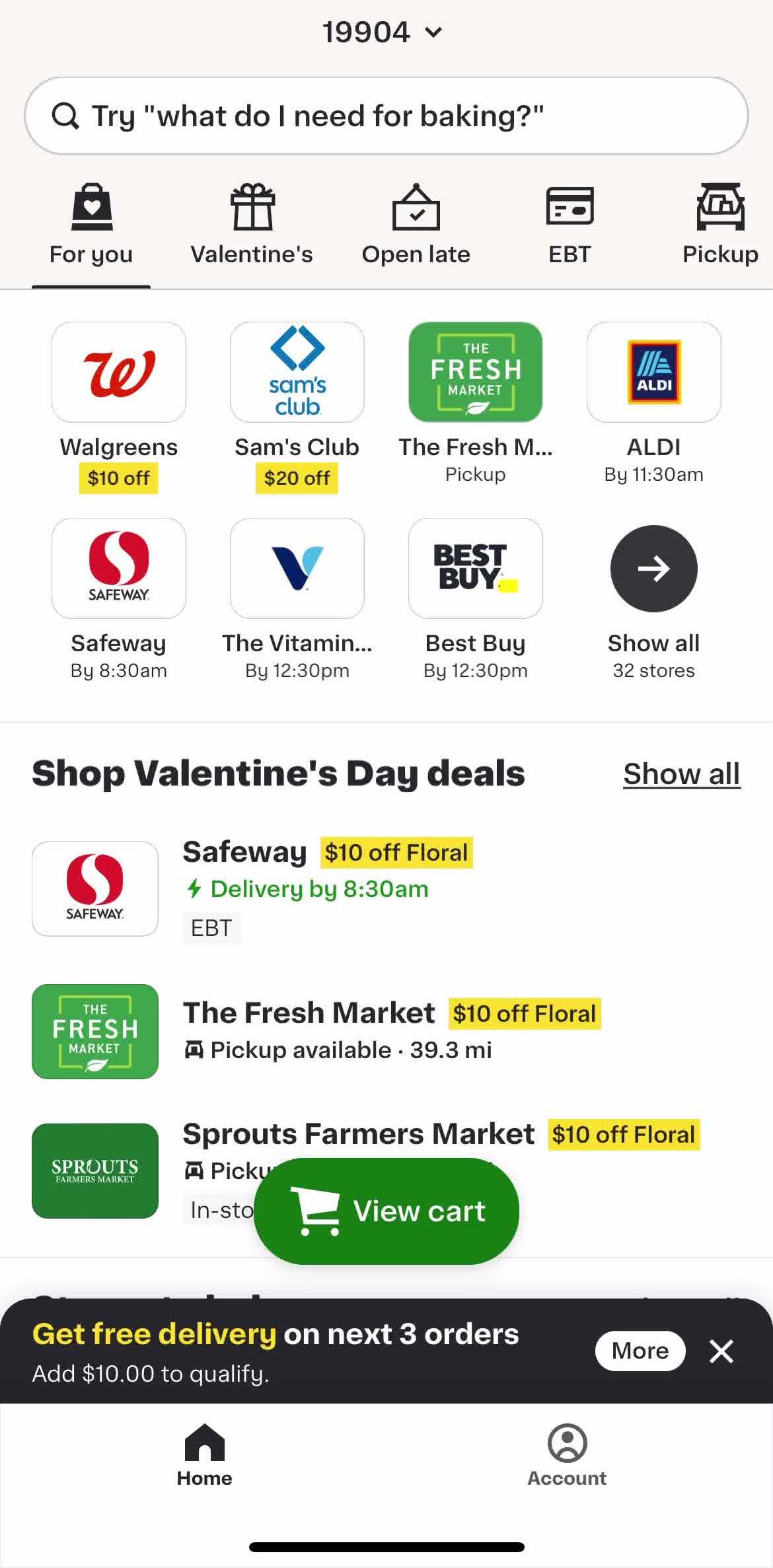 Instacart Home screen in the Updating Your Profile flow