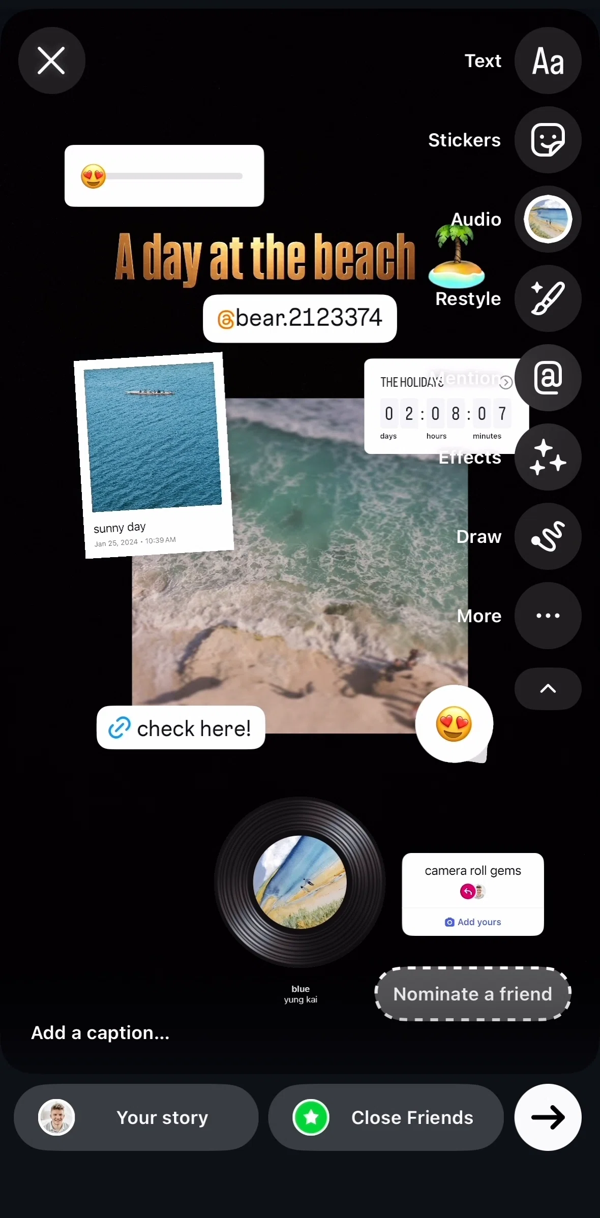 Instagram Screen 1 screen in the Adding a caption (Stories) flow