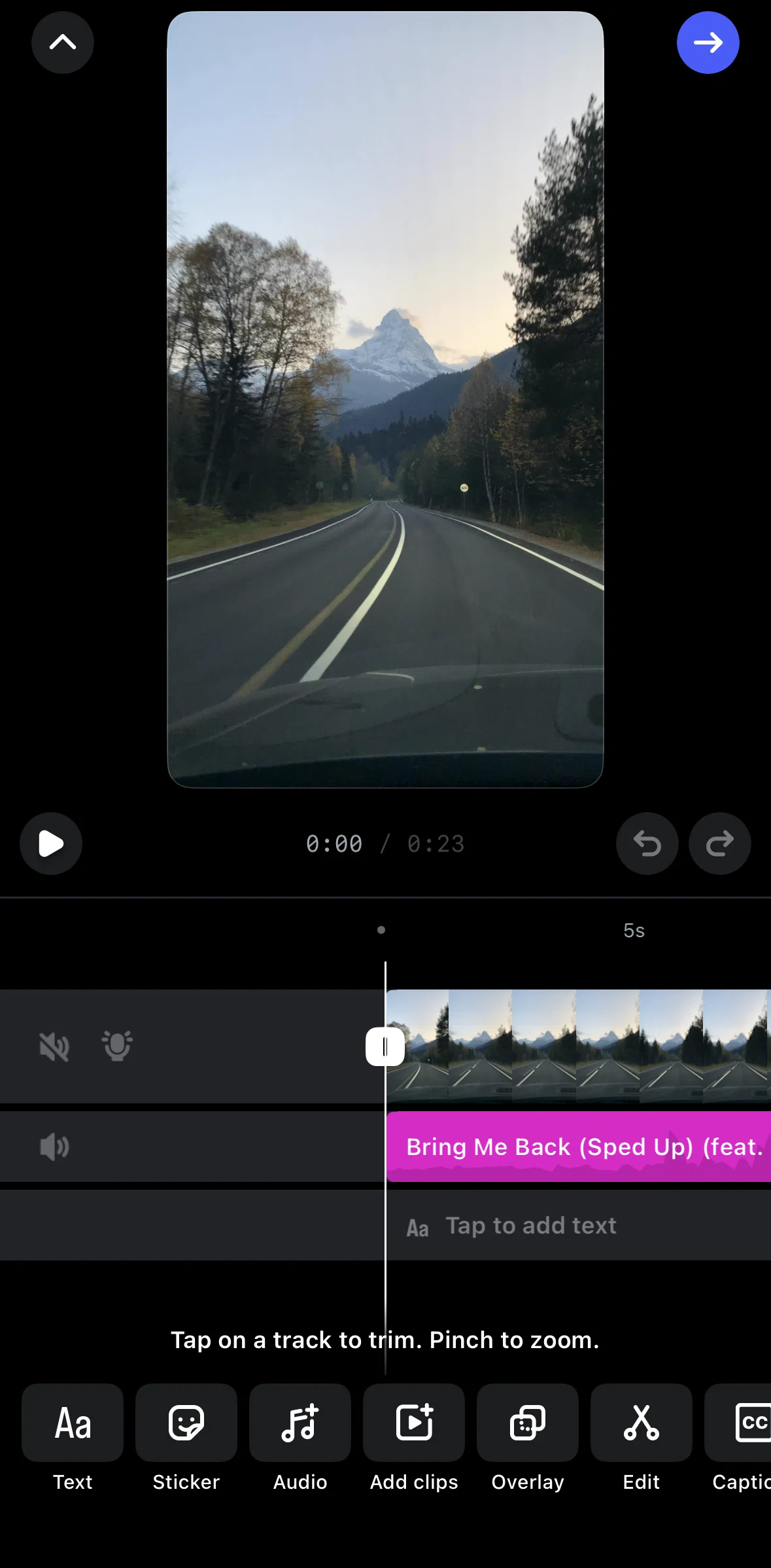 Instagram Screen 1 screen in the Adding text (Reels) flow