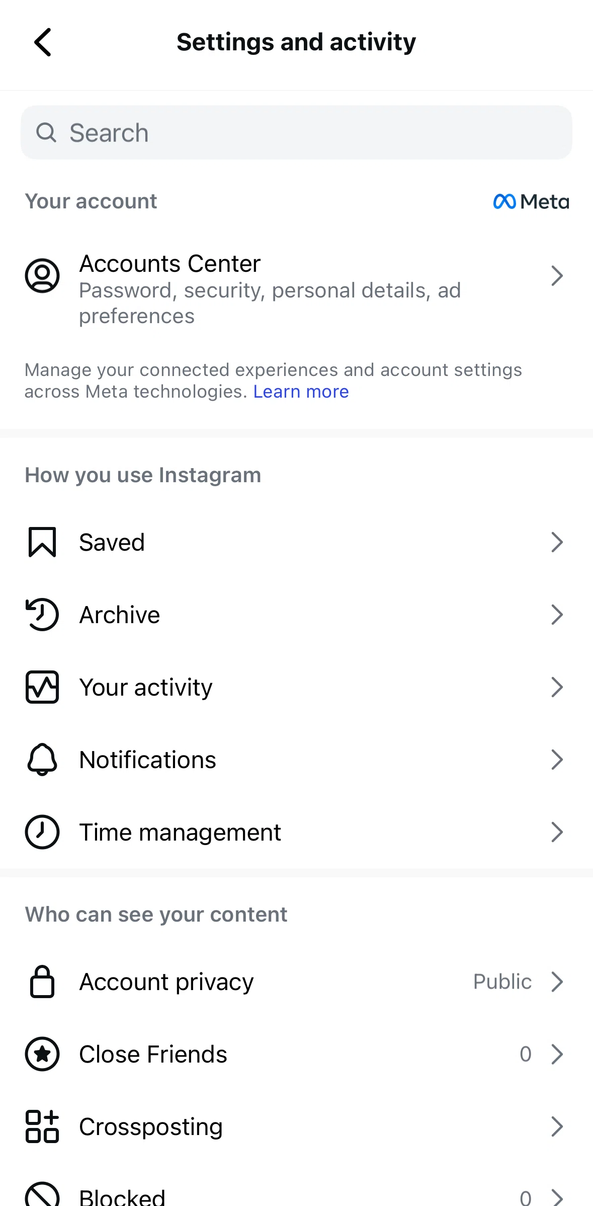 Instagram Screen 1 screen in the Changing notification settings flow