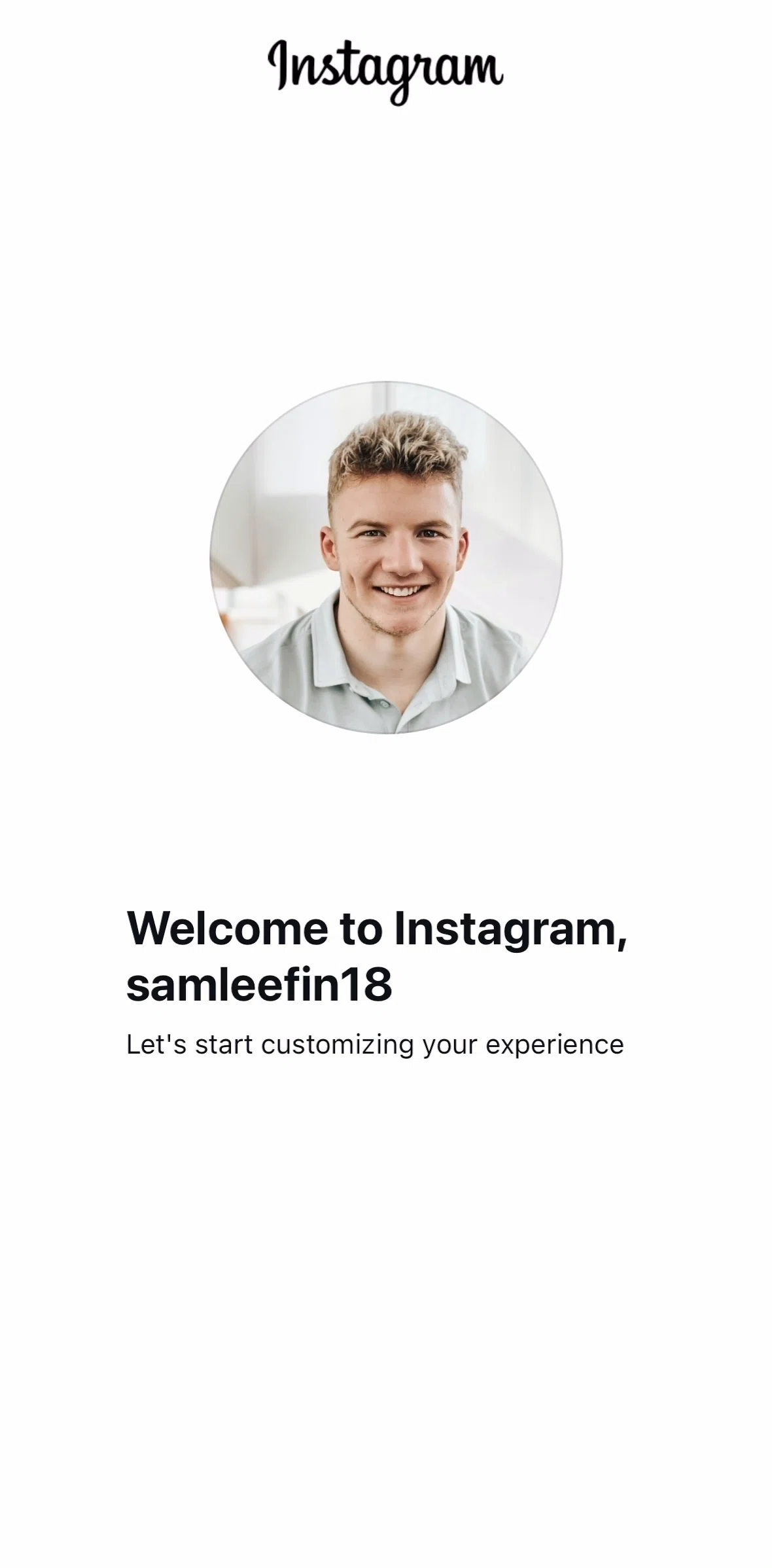 Instagram Screen 1 screen in the Completing account setup flow