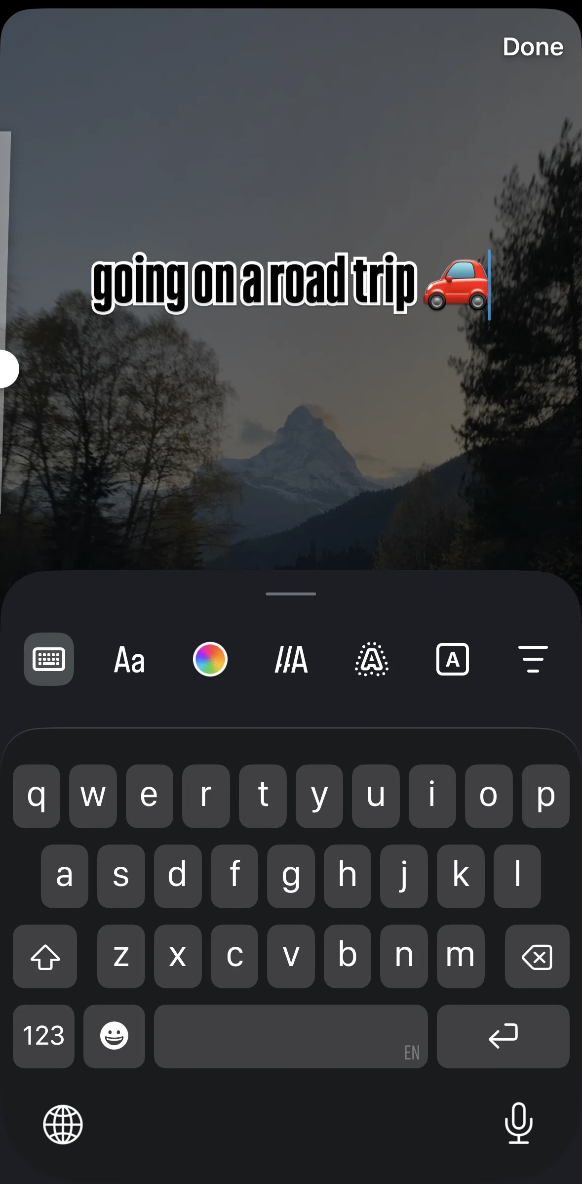 Instagram Screen 1 screen in the Editing text (Reels) flow