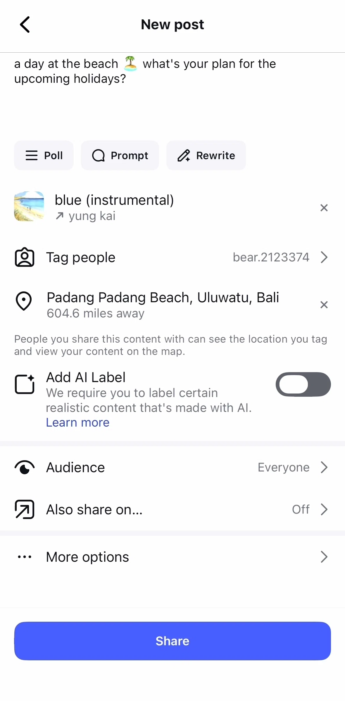 Instagram Screen 1 screen in the More options flow
