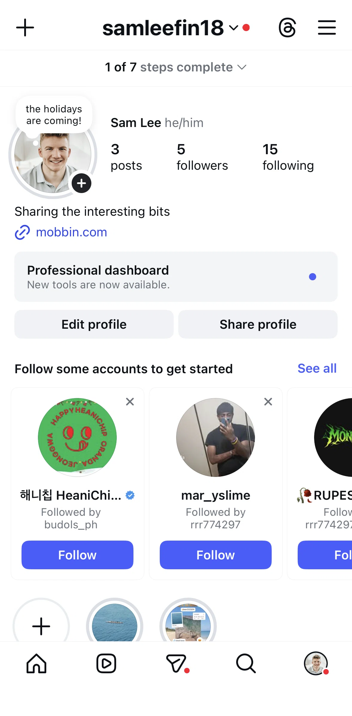 Instagram Screen 1 screen in the Professional dashboard flow