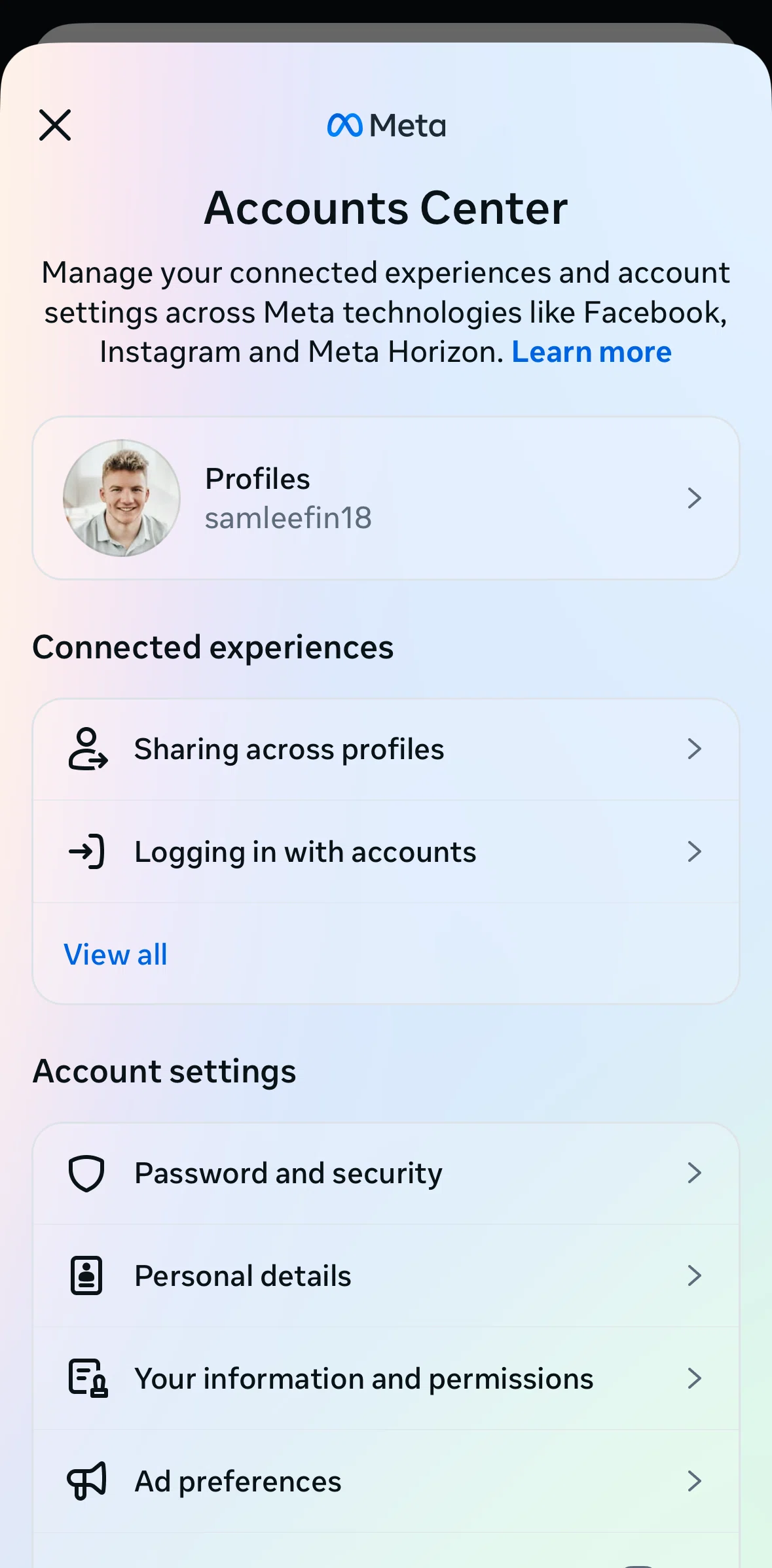 Instagram Screen 1 screen in the Profiles flow